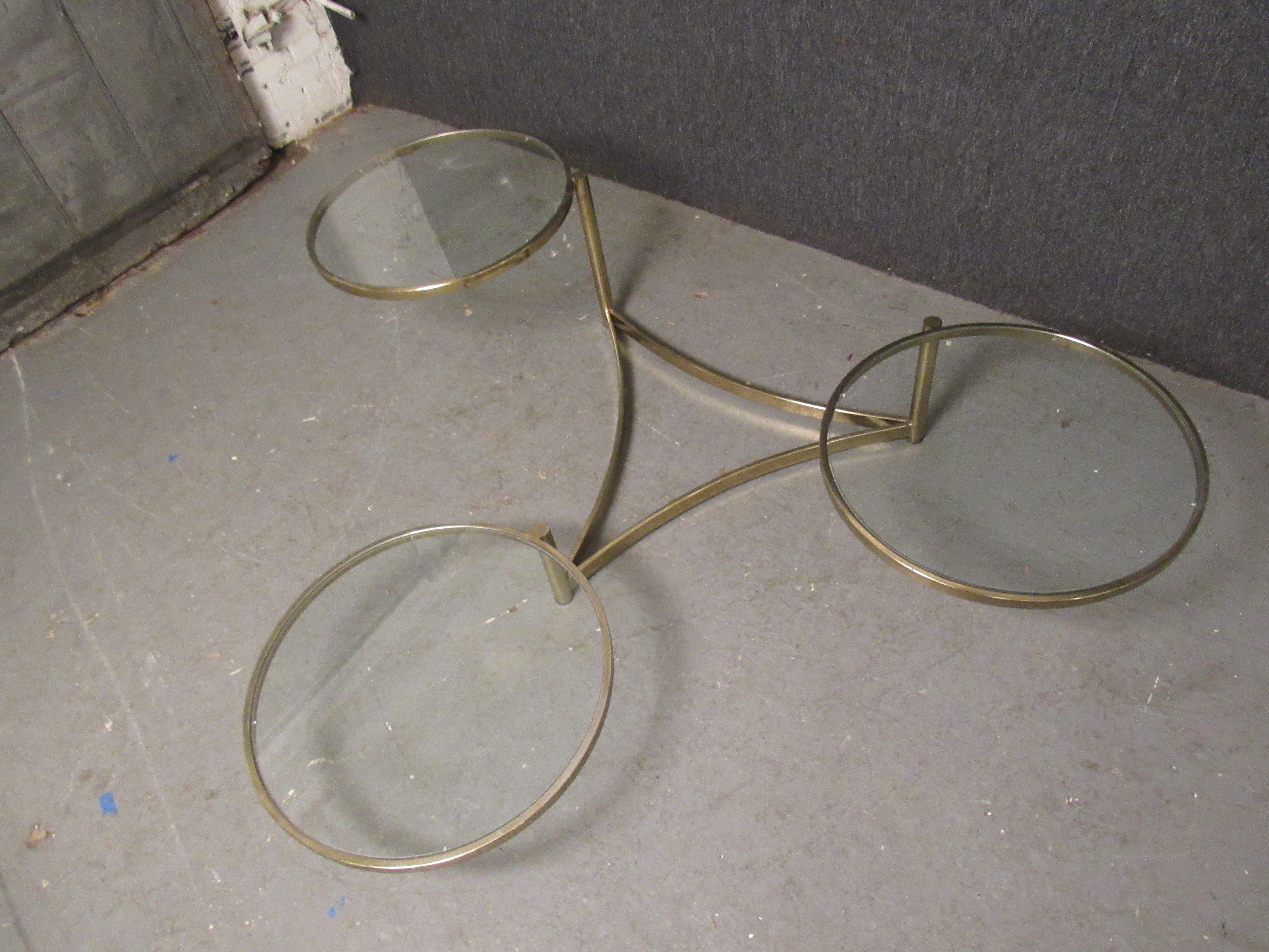 20th Century 3-Tiered Milo Baughman Brass + Glass Swivel Coffee Table
