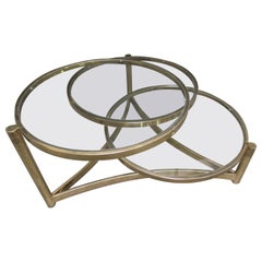 3-Tiered Milo Baughman Brass + Glass Swivel Coffee Table