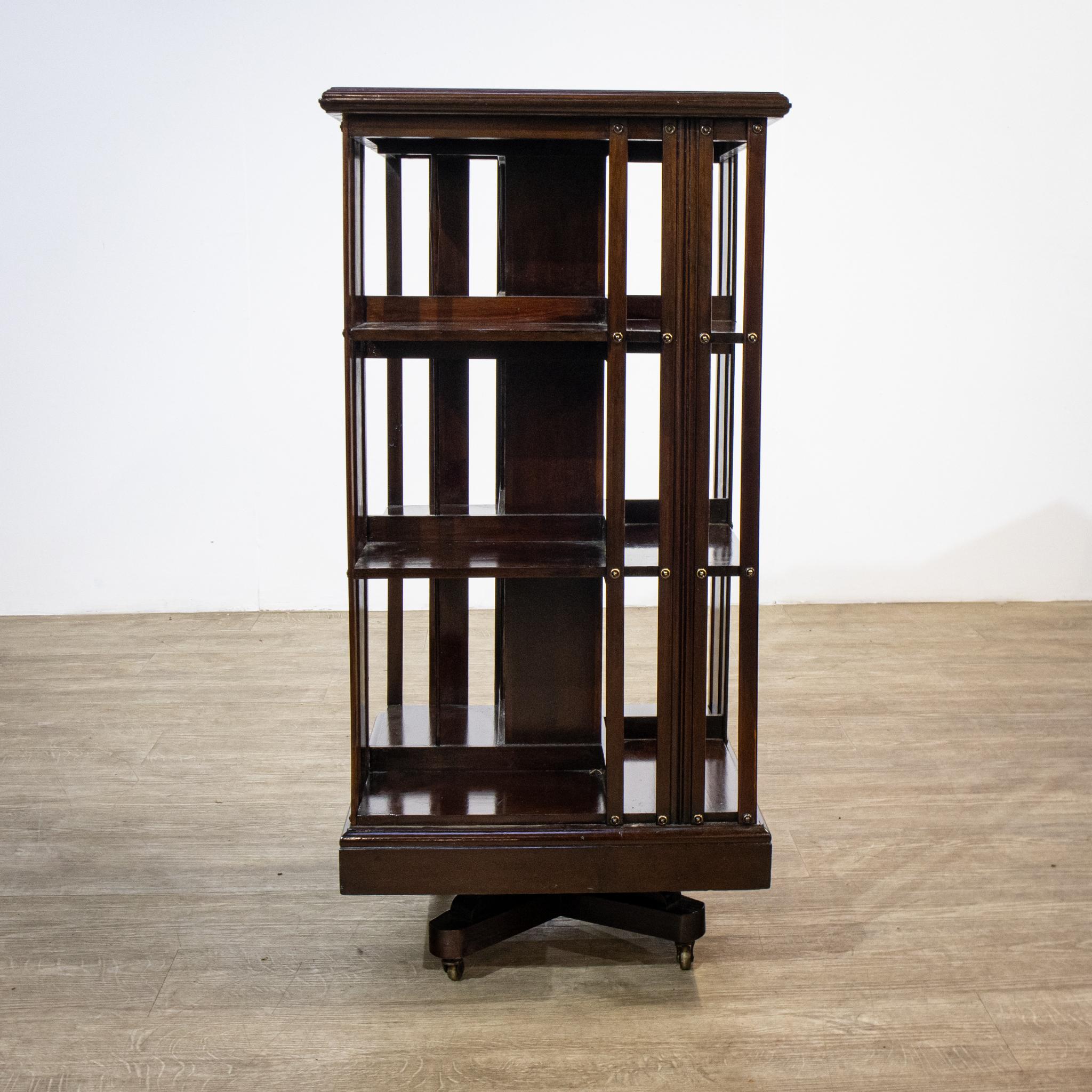 3 Tiered Revolving Mahogany Bookcase on Castors In Good Condition For Sale In Newark, GB