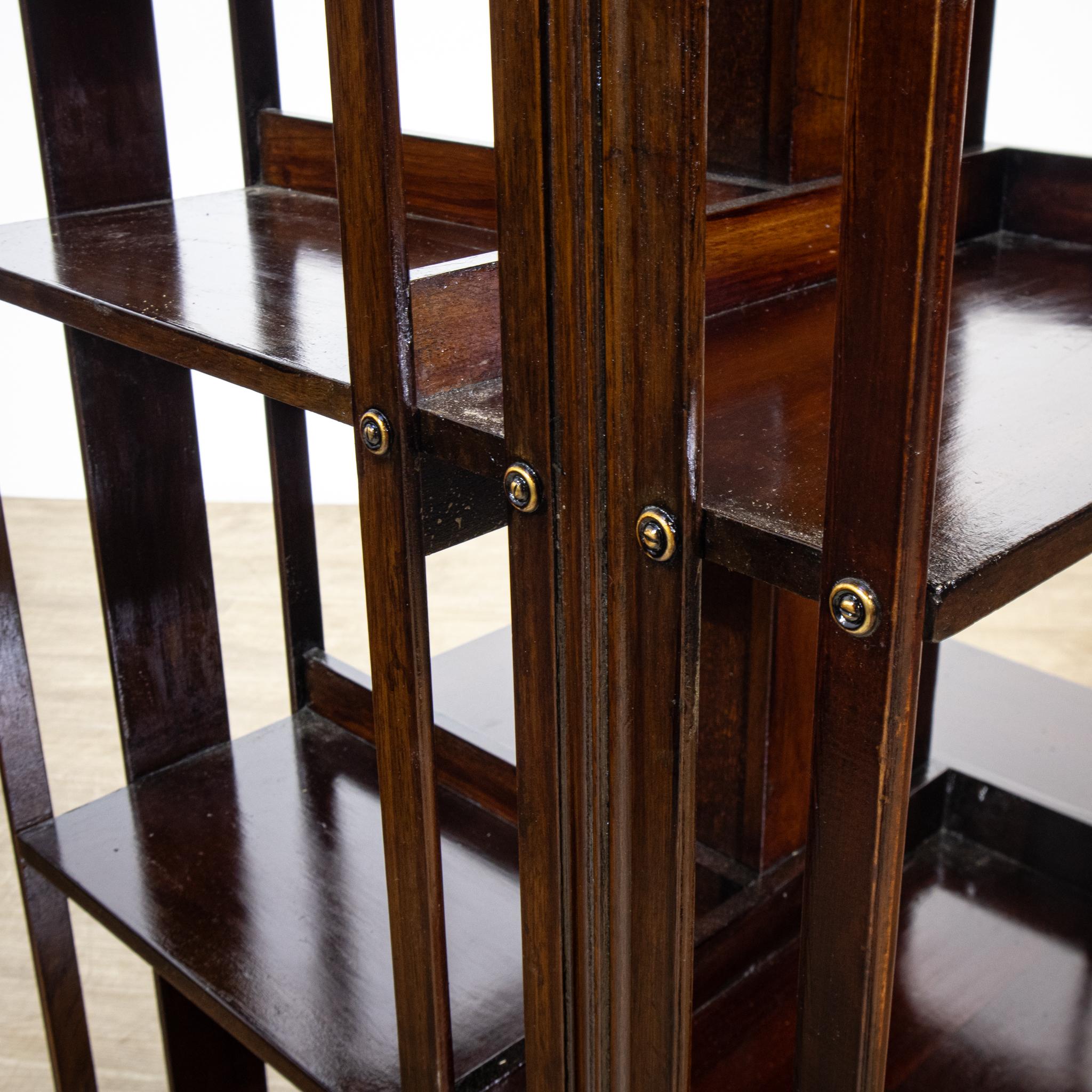 3 Tiered Revolving Mahogany Bookcase on Castors For Sale 1