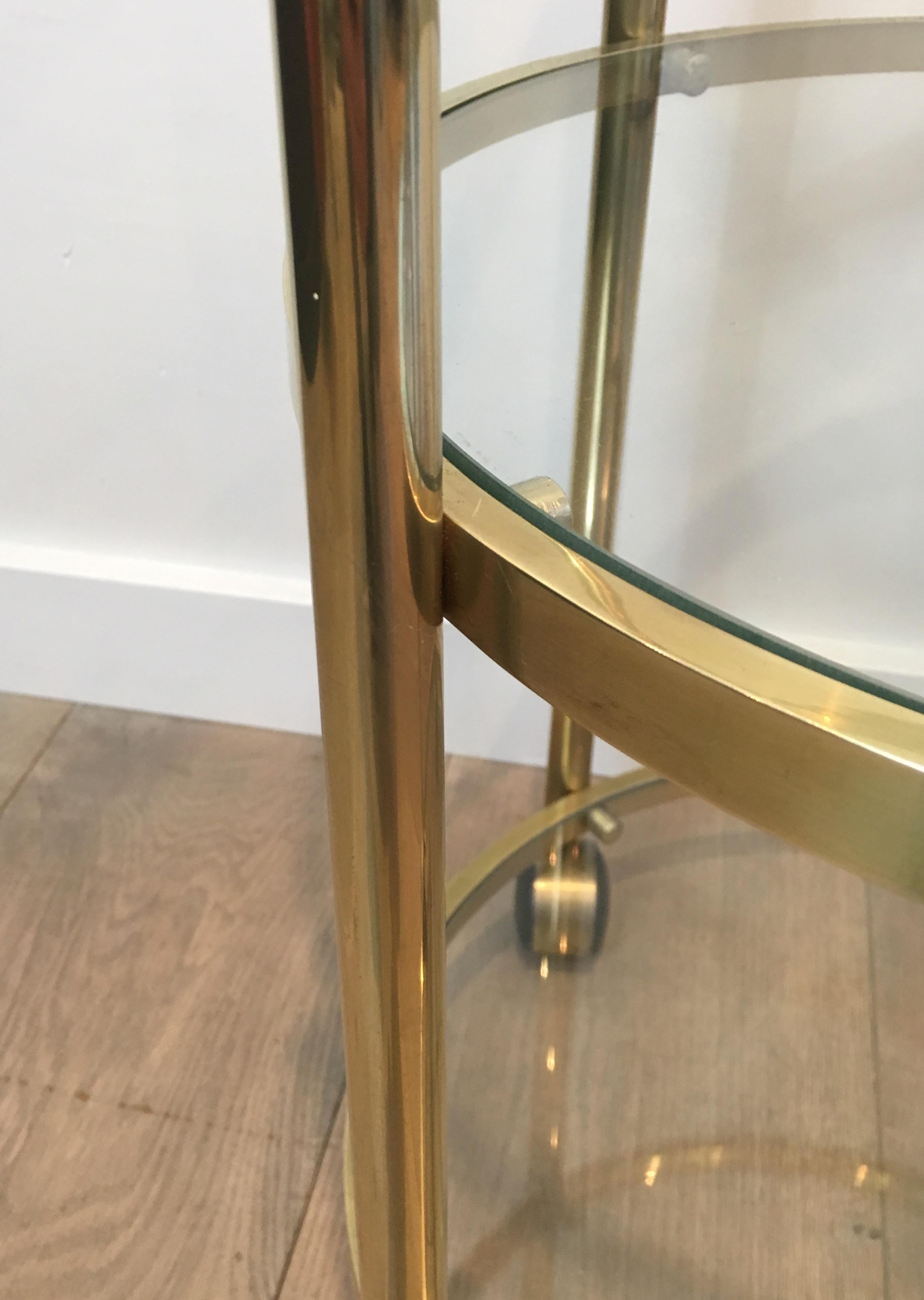 3 Tiers Round Brass Side Table on Casters, French, circa 1970 3