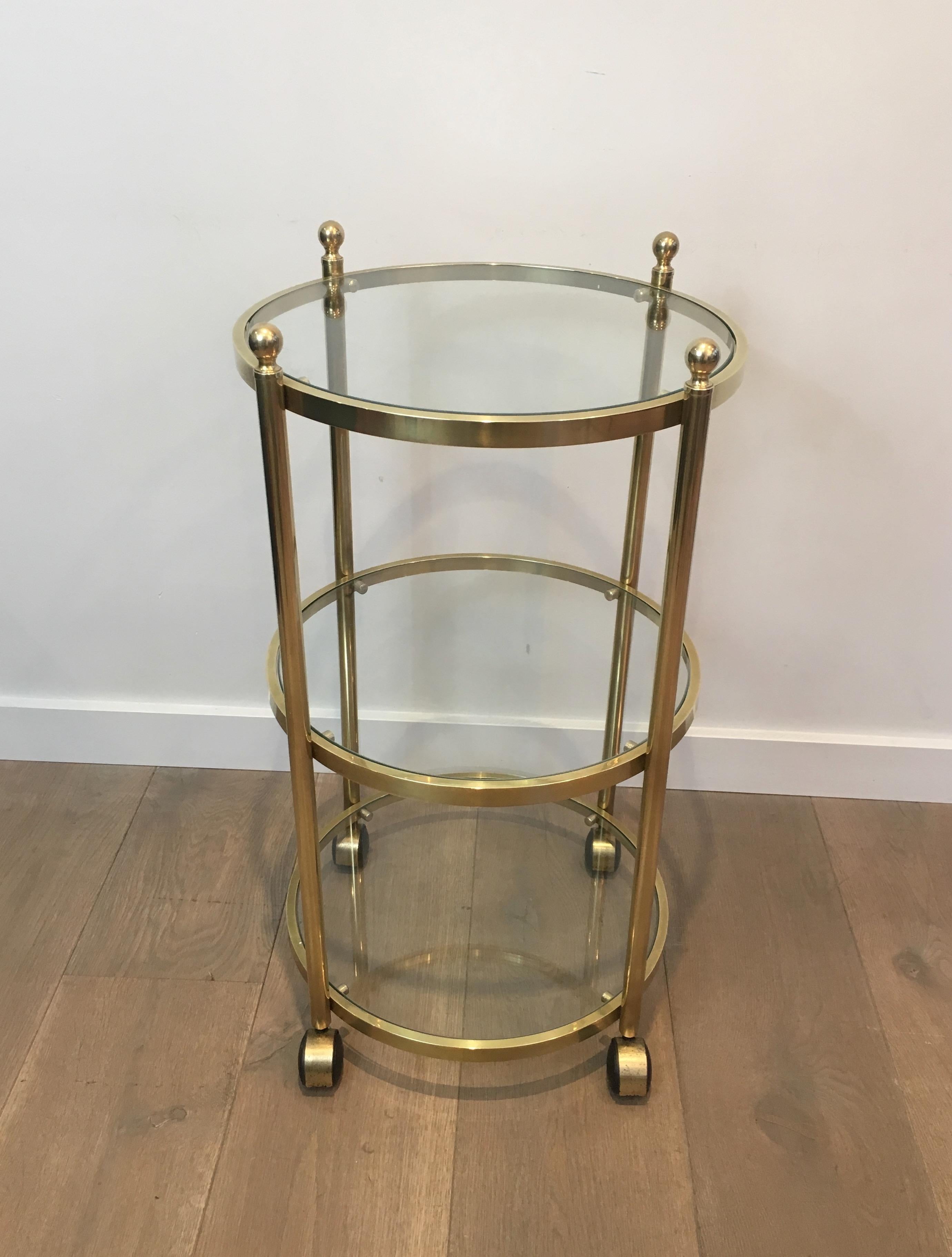 3 Tiers Round Brass Side Table on Casters, French, circa 1970 10