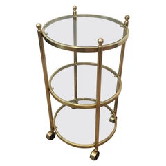 3 Tiers Round Brass Side Table on Casters, French, circa 1970