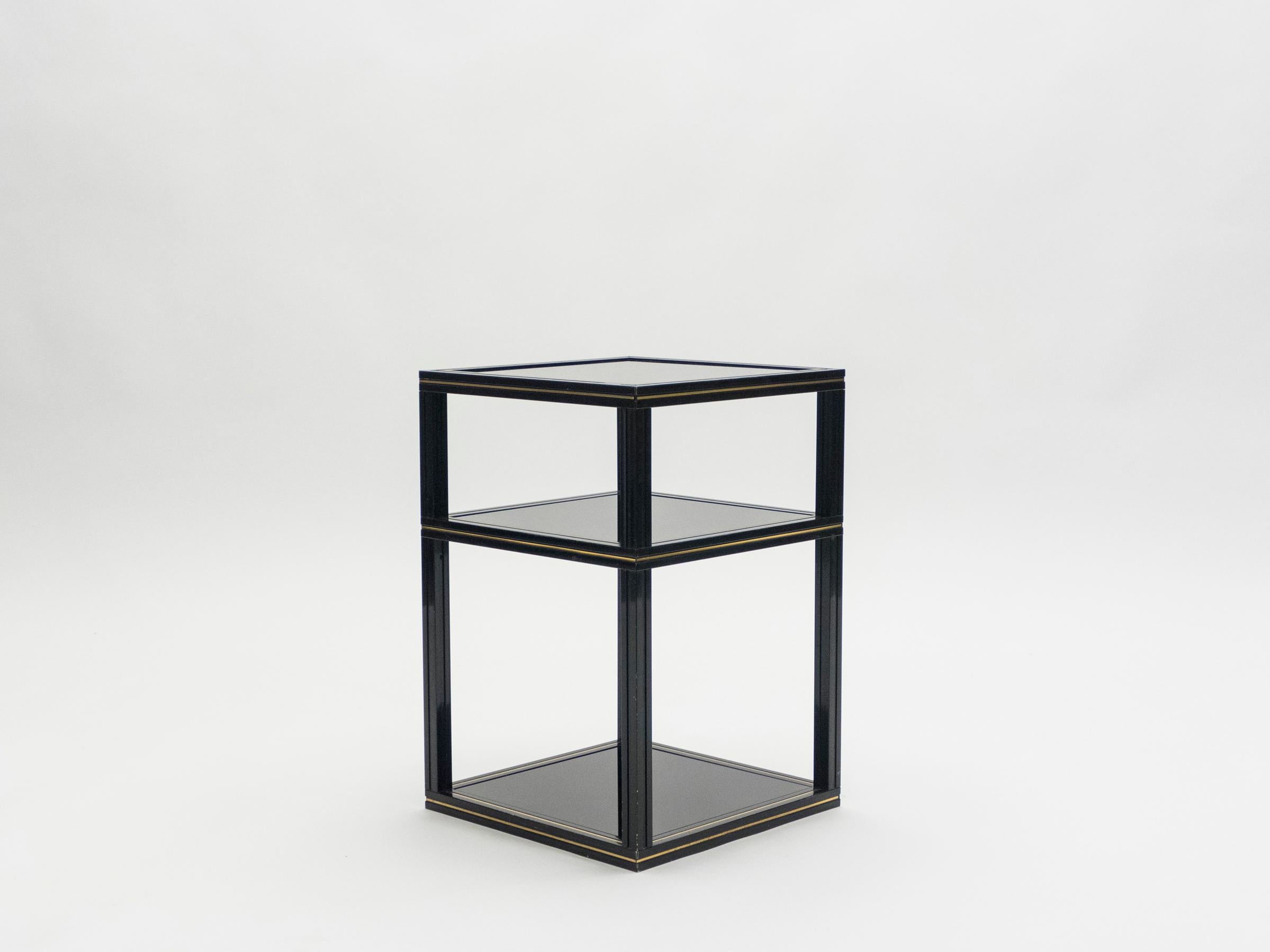 French 3-Tiers Side Table Black Opaline Glass by Pierre Vandel, 1970s