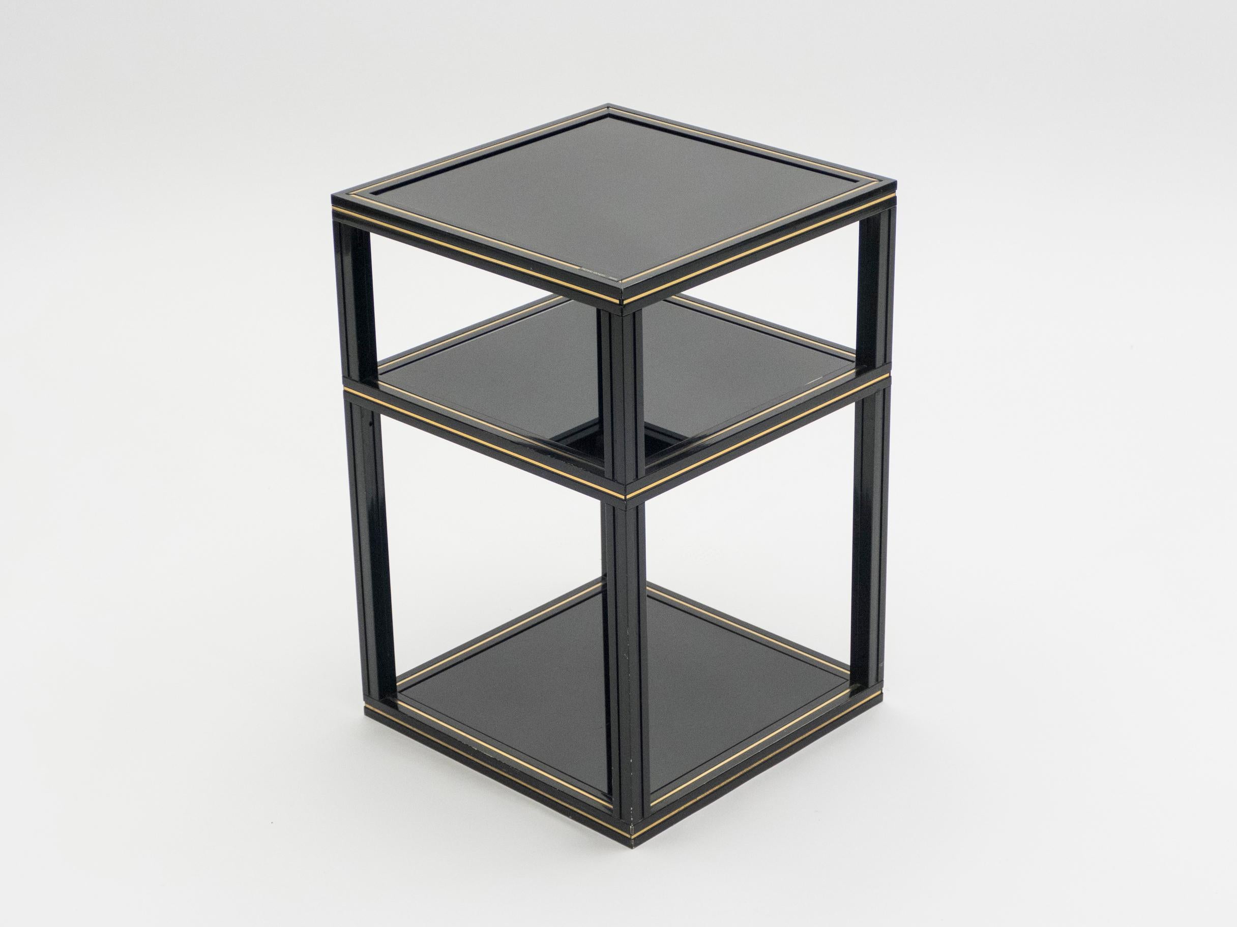 3-Tiers Side Table Black Opaline Glass by Pierre Vandel, 1970s In Good Condition In Paris, IDF