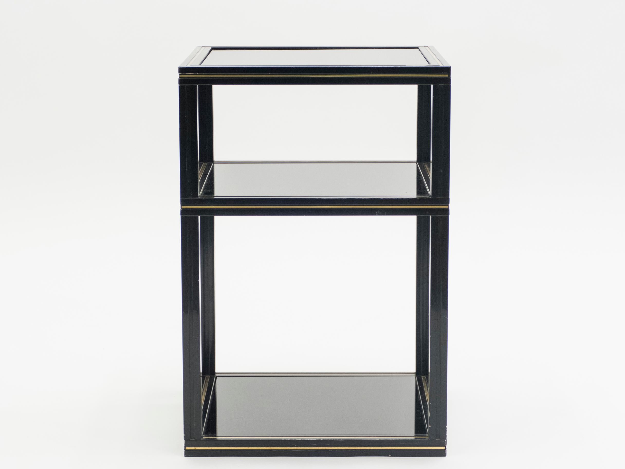 Late 20th Century 3-Tiers Side Table Black Opaline Glass by Pierre Vandel, 1970s