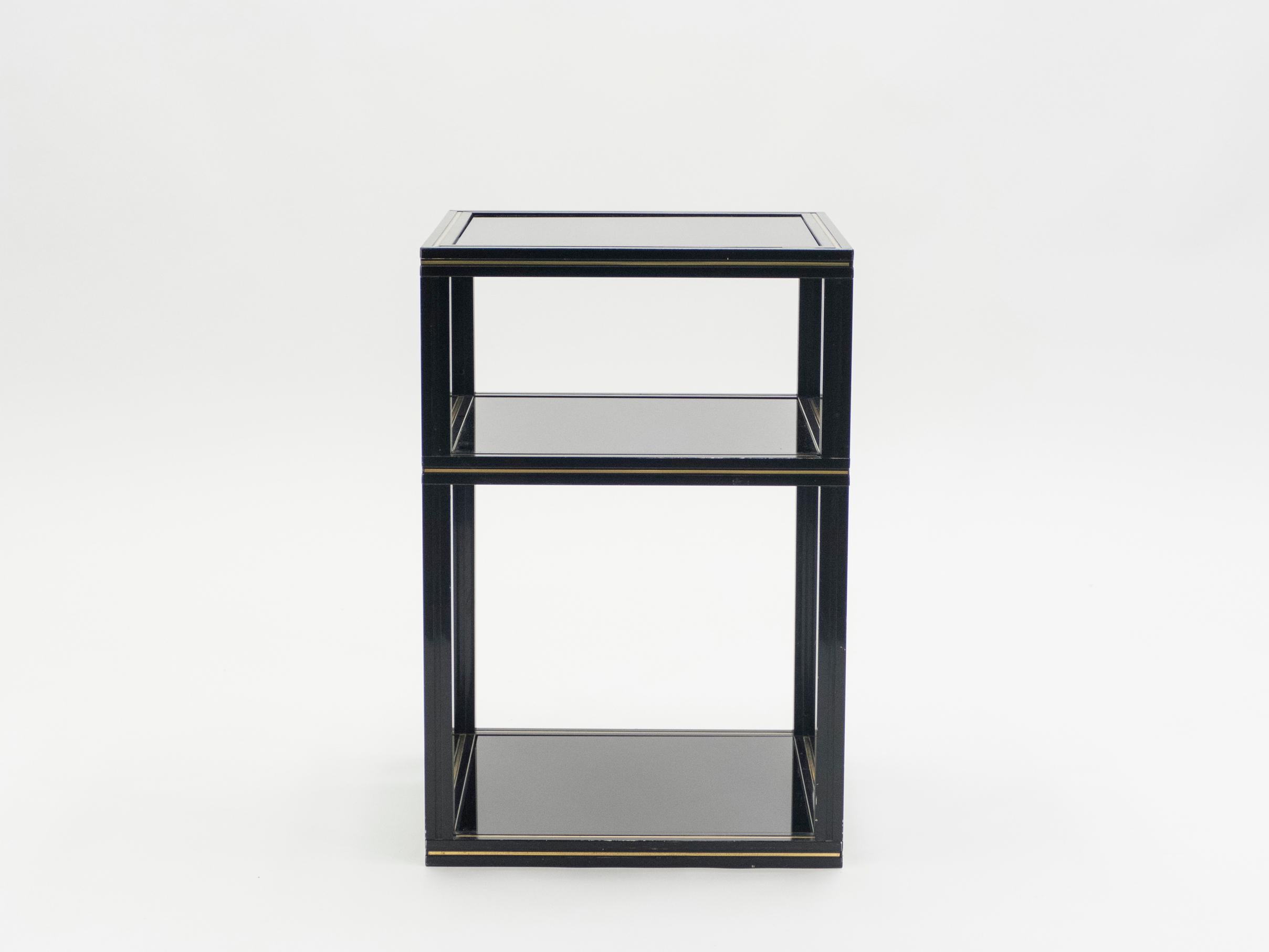 Metal 3-Tiers Side Table Black Opaline Glass by Pierre Vandel, 1970s