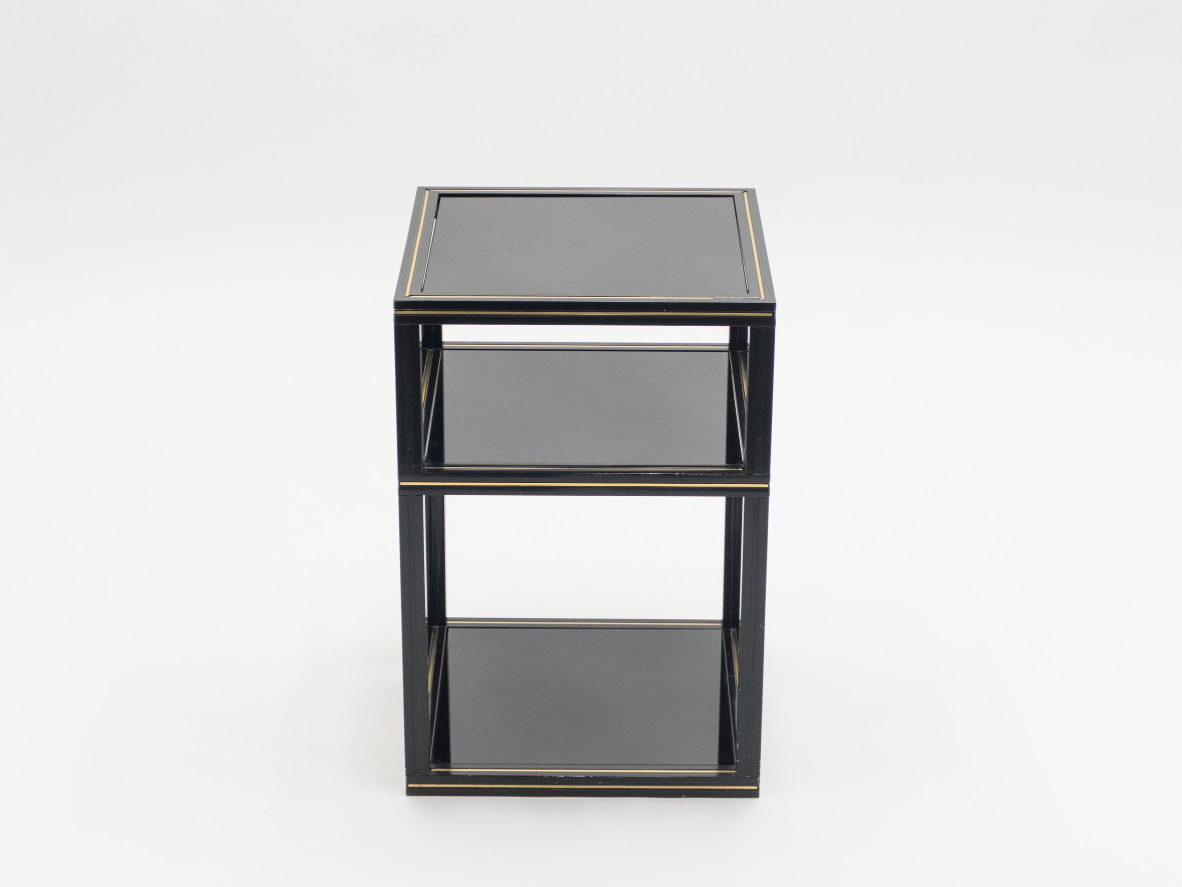 3-Tiers Side Table Black Opaline Glass by Pierre Vandel, 1970s 1