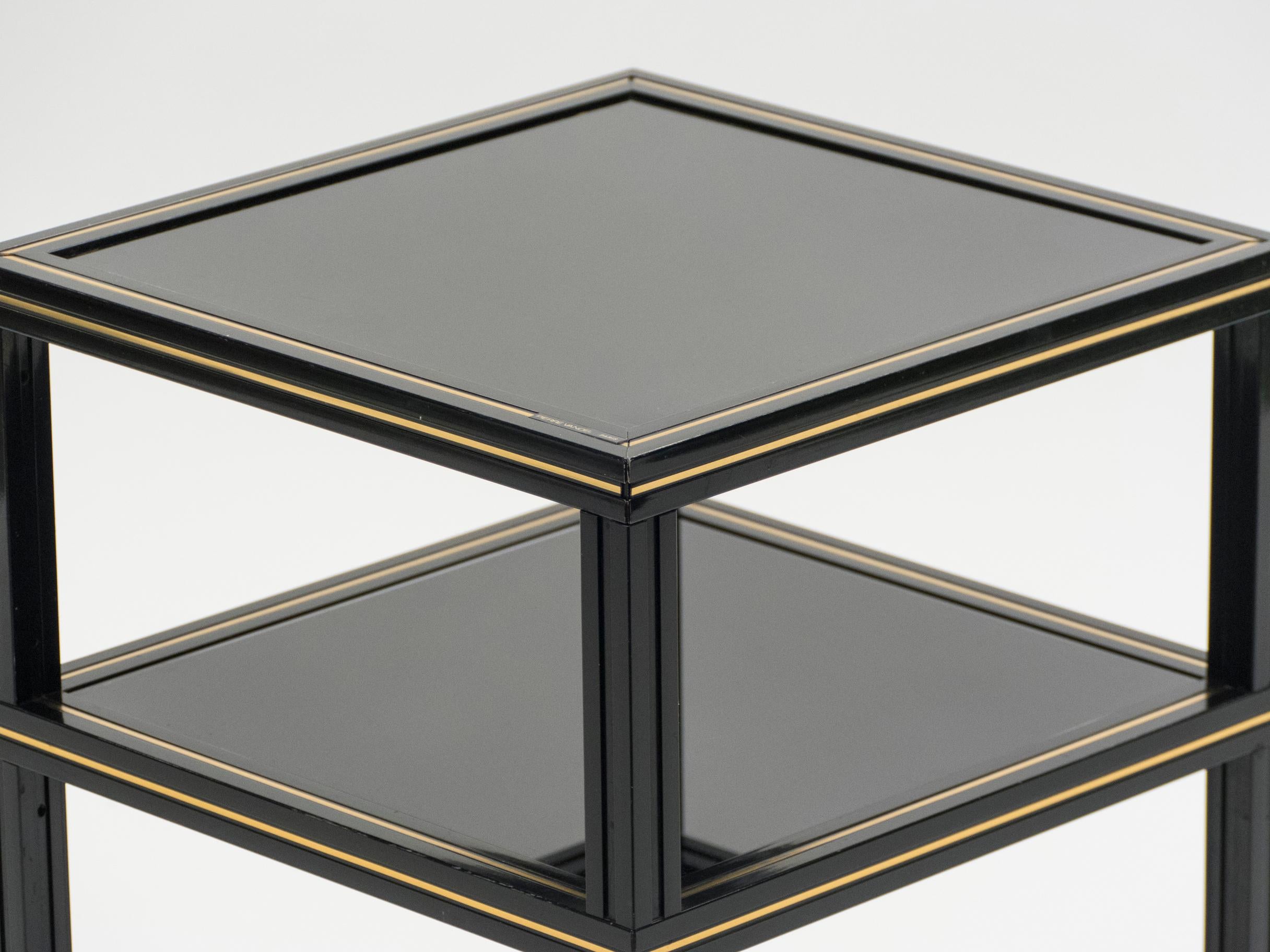 3-Tiers Side Table Black Opaline Glass by Pierre Vandel, 1970s 2