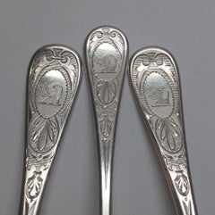 3 Tiffany & Co. 1870 King William Engraved Spoons,  1 Teaspoon and 2 Tablespoons
