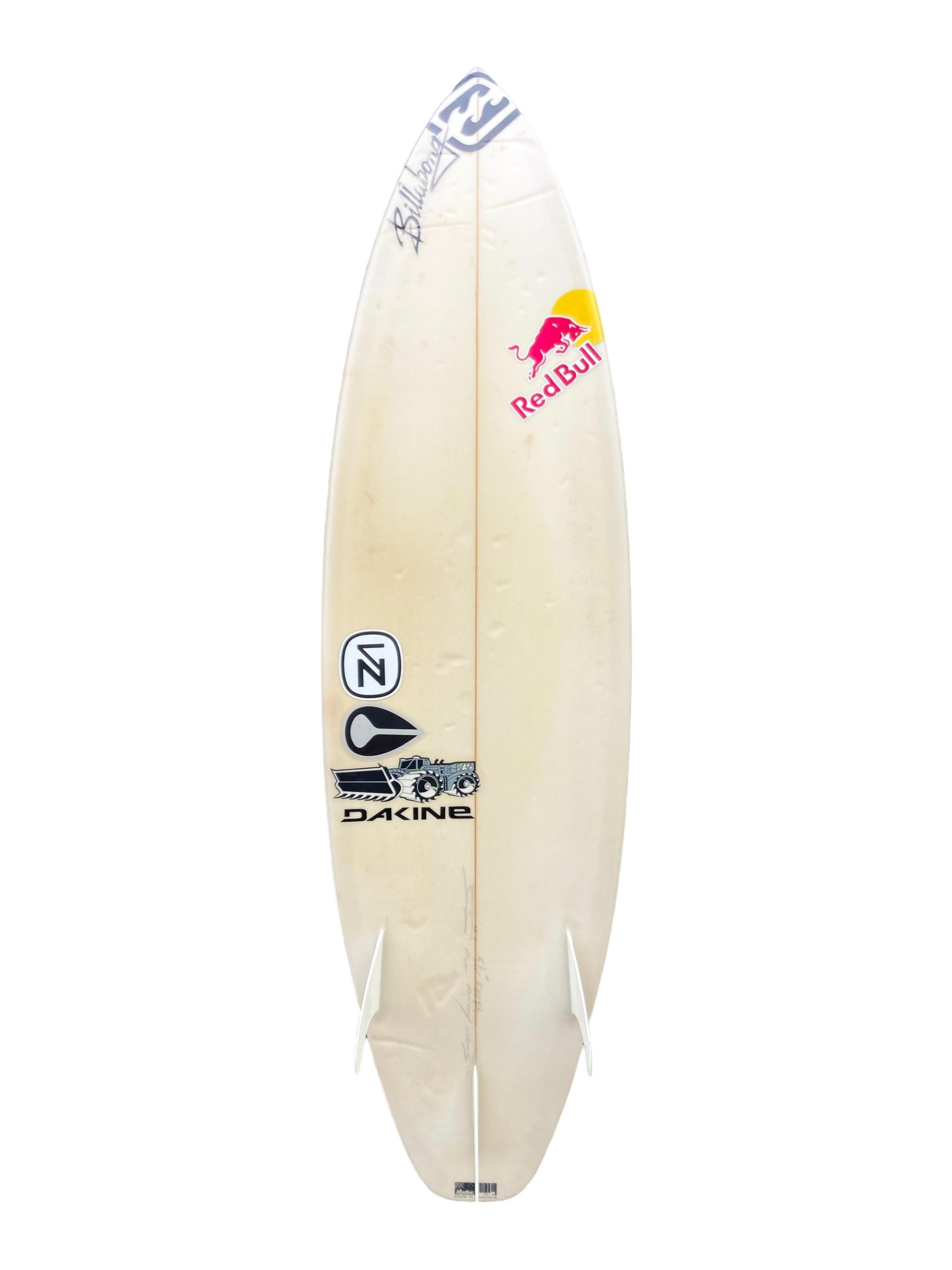 3-Time World Champion Andy Irons personal surfboard. JS Industries label squash tail with glass-on tri fins (thruster). The late Andy Irons (1978-2010) was the 3X consecutive World Champion of Surfing, claiming victory in ‘02, ‘03, and ‘04. Andy