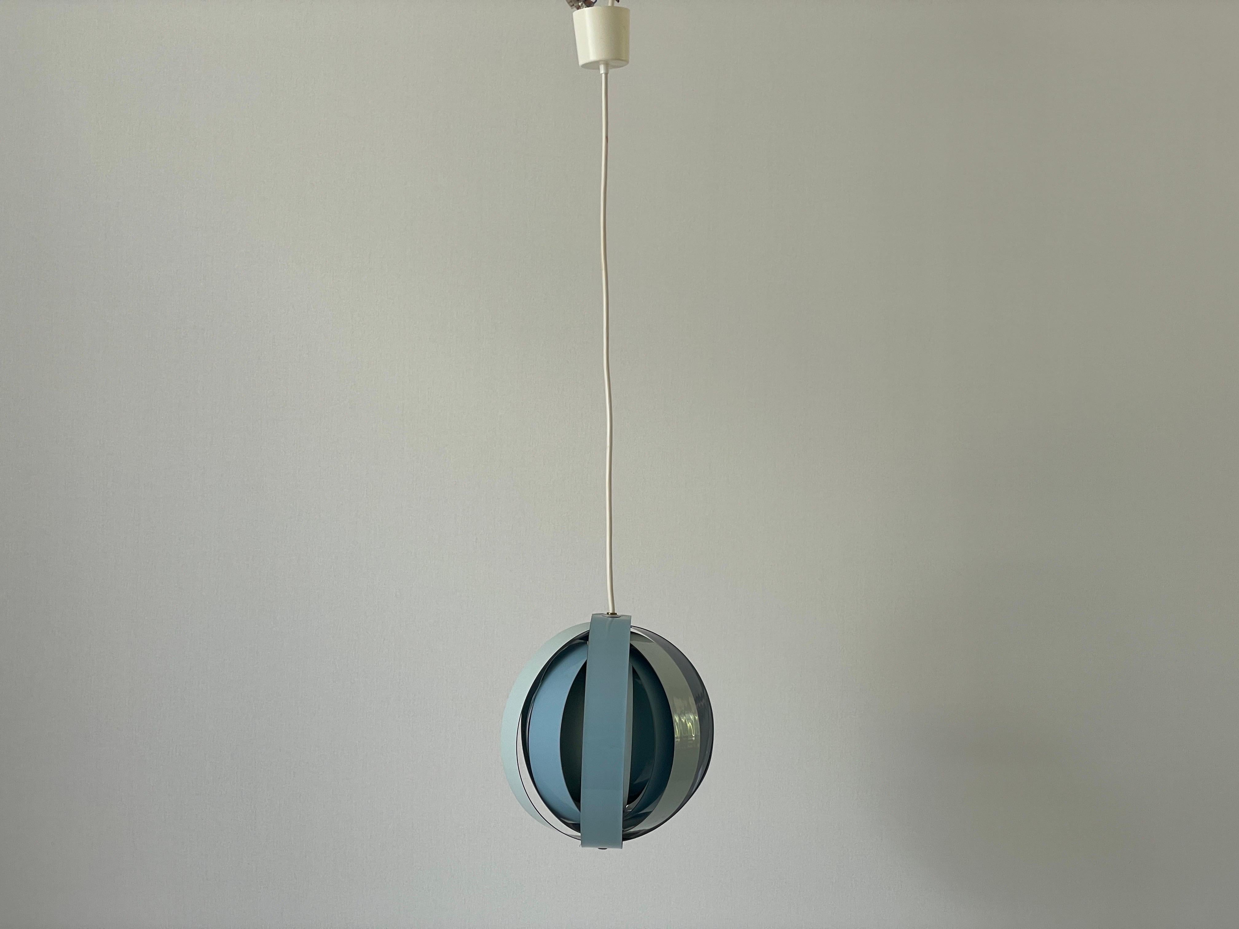 Metallo Lampada a sospensione a 3 toni in metallo blu di Lamell-Star-Leuchten, anni '60, Germania in vendita