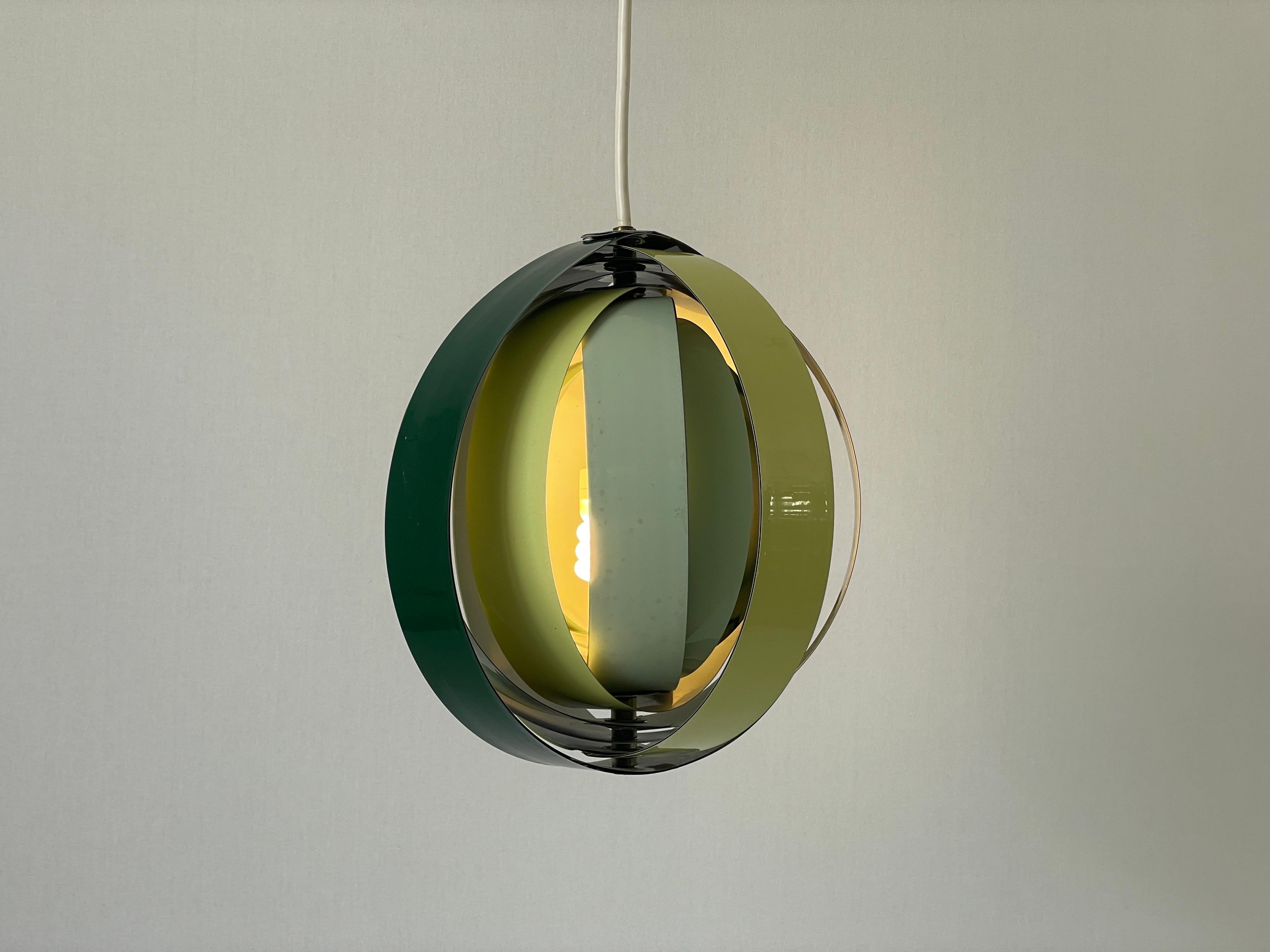 Lampe suspendue en métal vert à 3 tons par Lamell-Star-Leuchten, années 1960, Allemagne en vente 2
