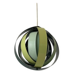 Lampe suspendue en métal vert à 3 tons par Lamell-Star-Leuchten, années 1960, Allemagne