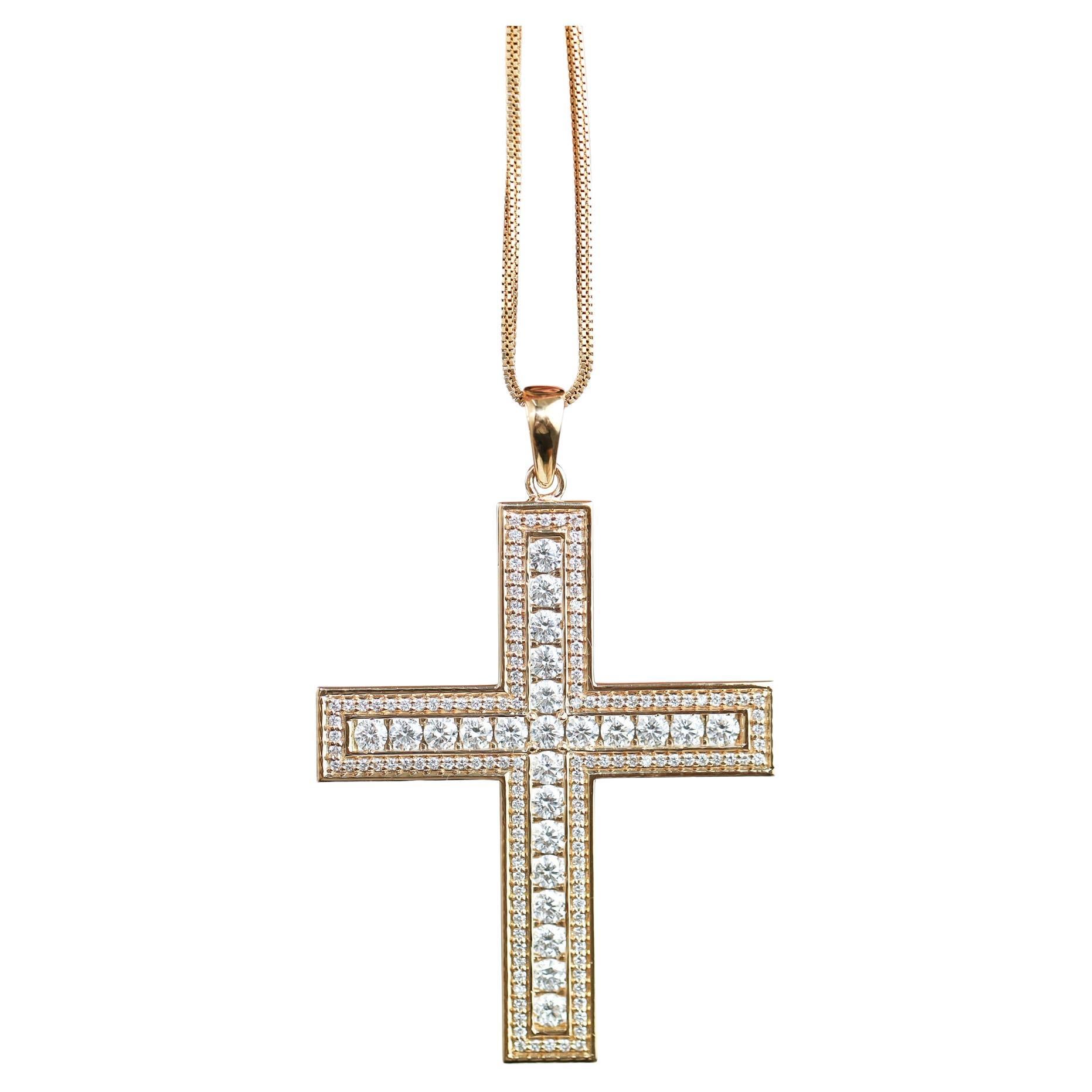3 Total Carat Weight Diamond Religious Cross Pendant in 18k solid yellow gold  For Sale