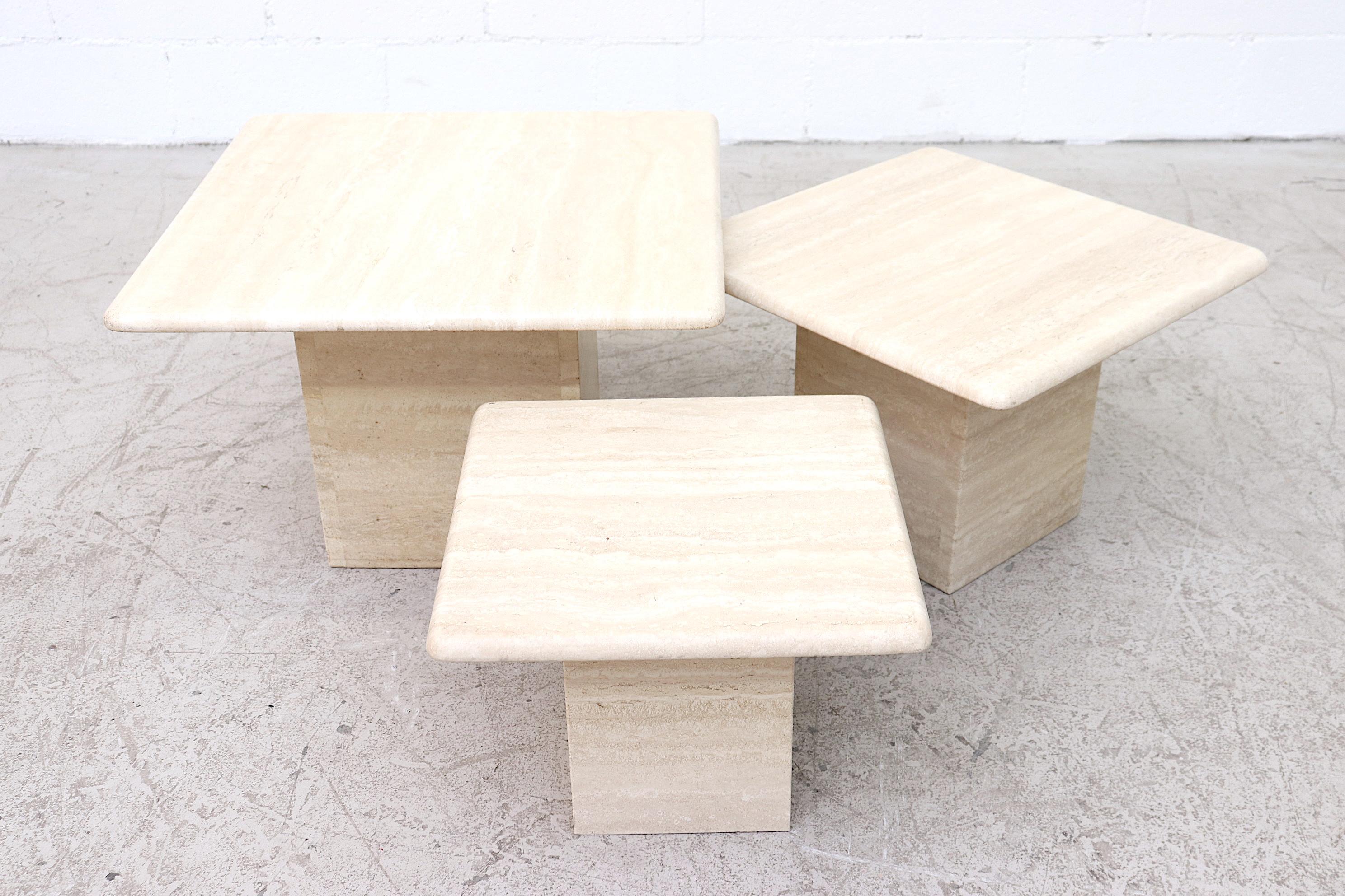 3 Travertine Coffee or Side Tables In Good Condition In Los Angeles, CA