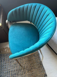 3 ( Tree ) New Spanish Chair Metal Blu " Pavo Real " Velvet Upholstery