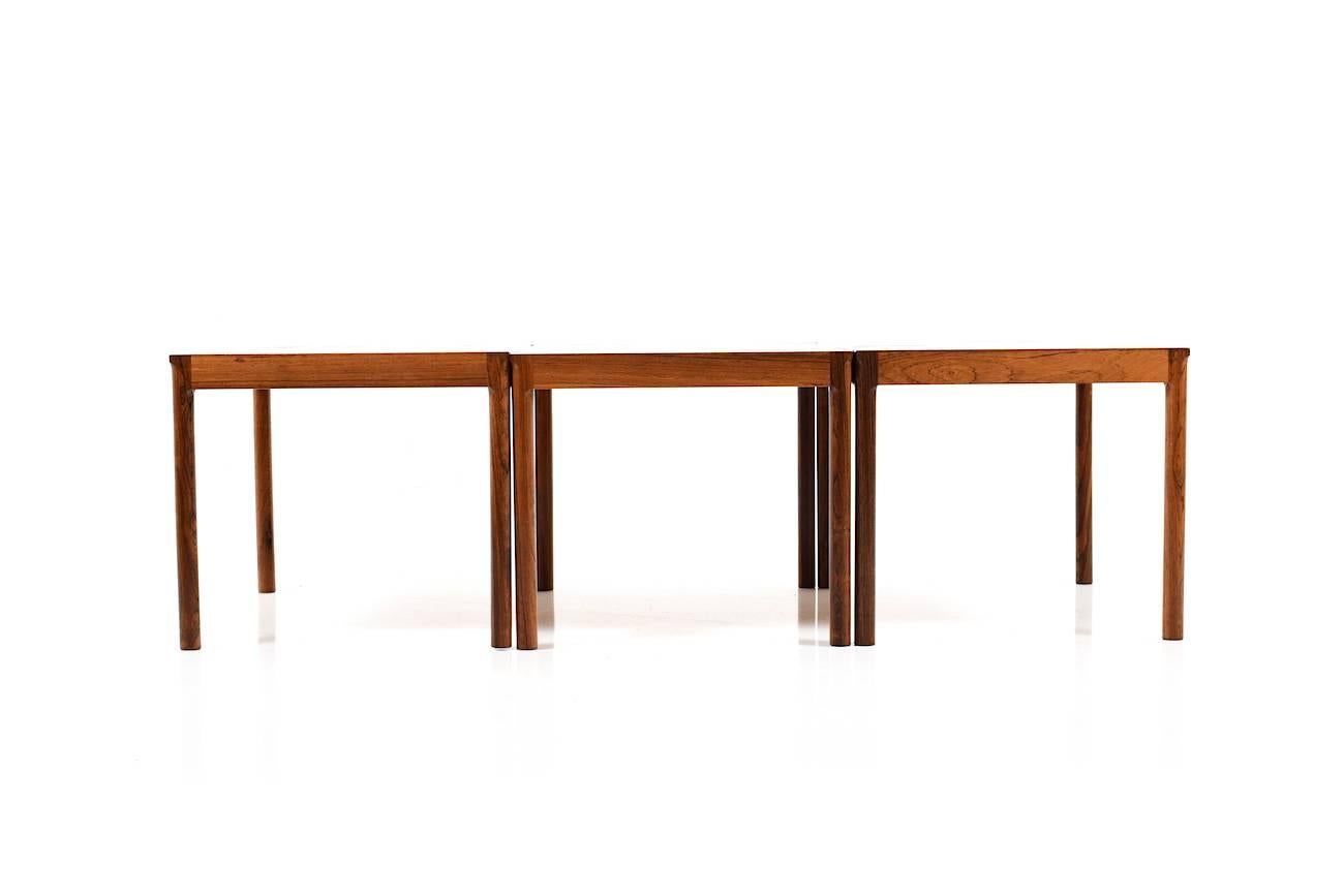 Scandinavian Modern Three Variable Danish Sofa Tables in Rosewood, Made in Denmark Early 1960s For Sale