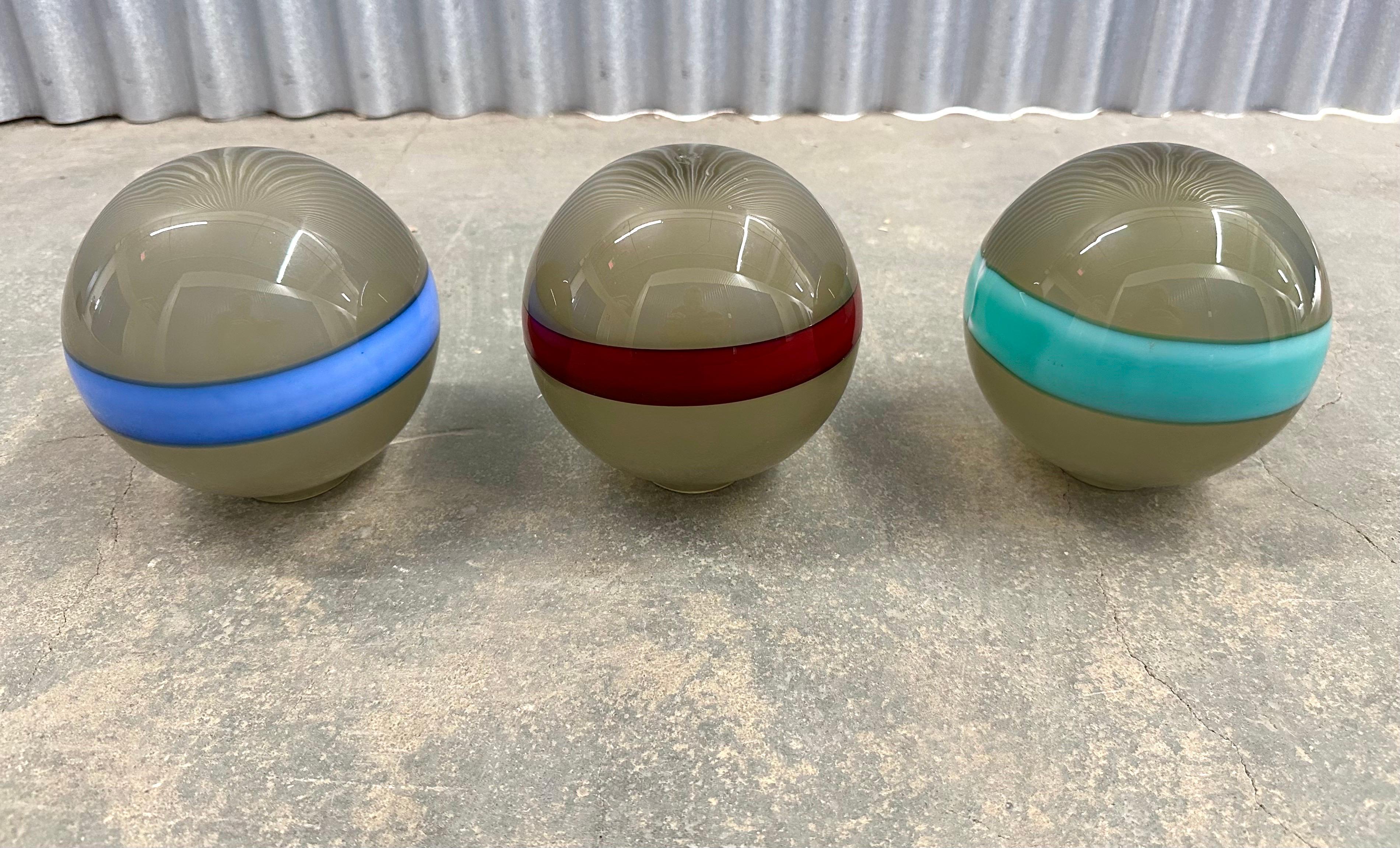 Mid-Century Modern (3) Venini Fasce Orizzontale Globe Pendants or Shades For Sale