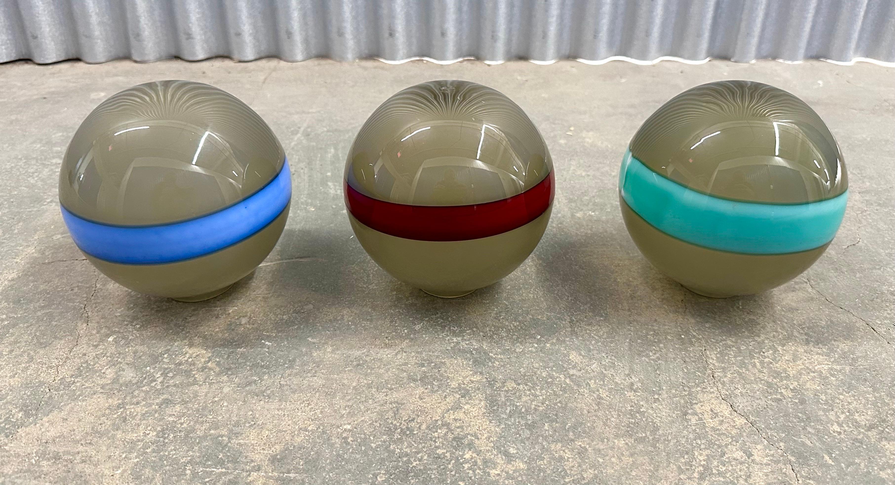 Italian (3) Venini Fasce Orizzontale Globe Pendants or Shades For Sale