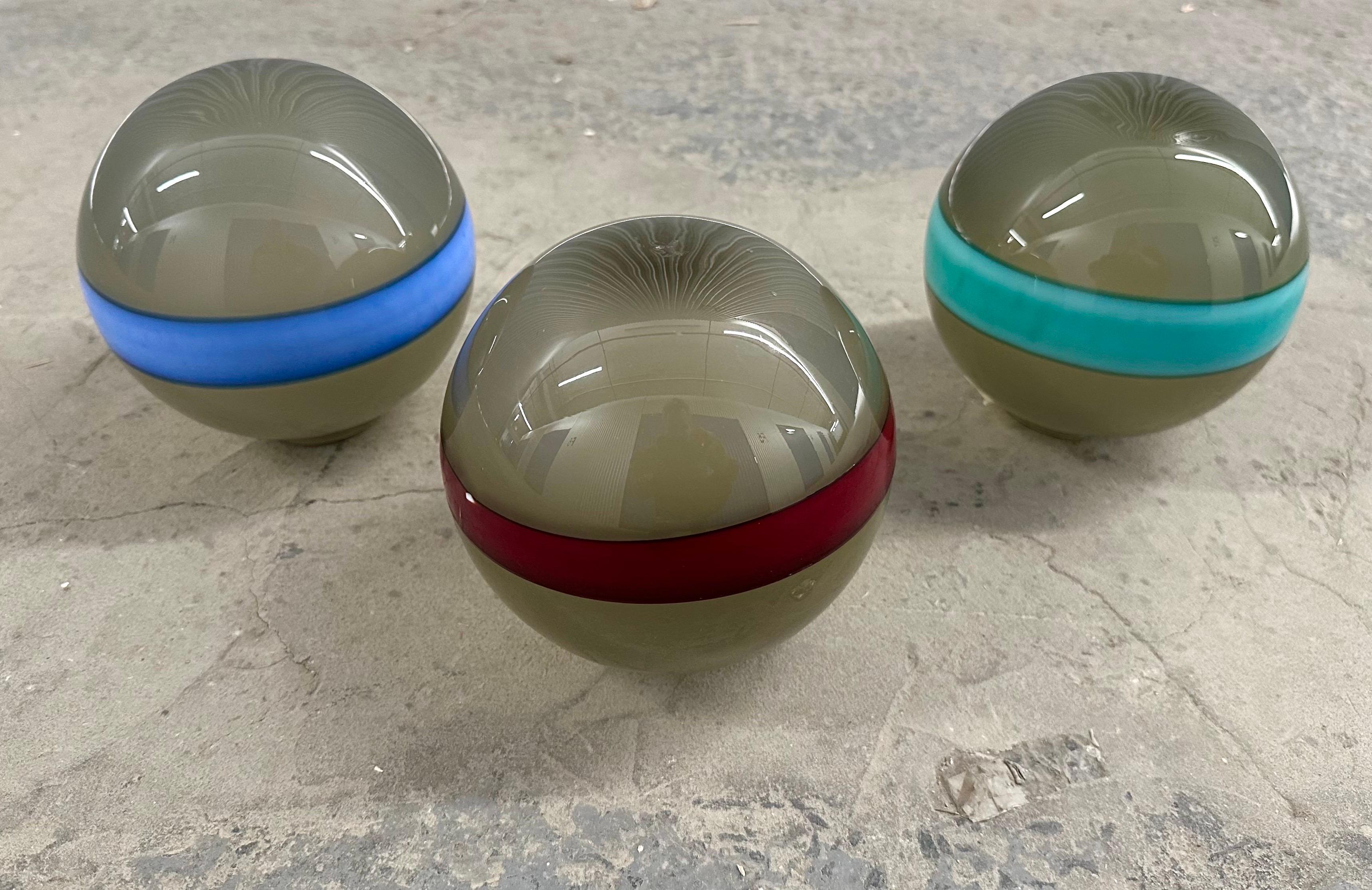 (3) Venini Fasce Orizzontale Globe Pendants or Shades In Good Condition For Sale In Brooklyn, NY