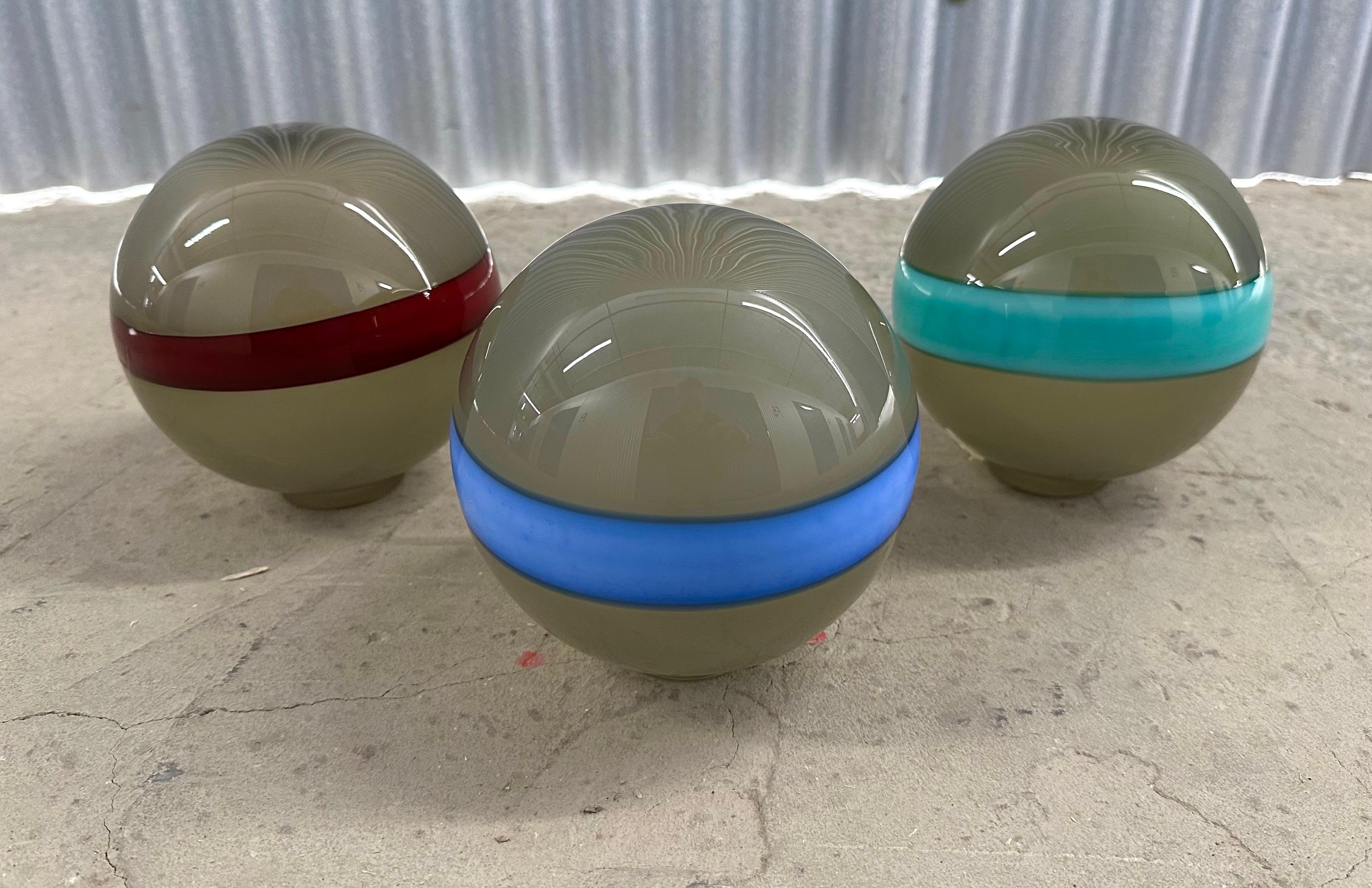 Mid-20th Century (3) Venini Fasce Orizzontale Globe Pendants or Shades For Sale