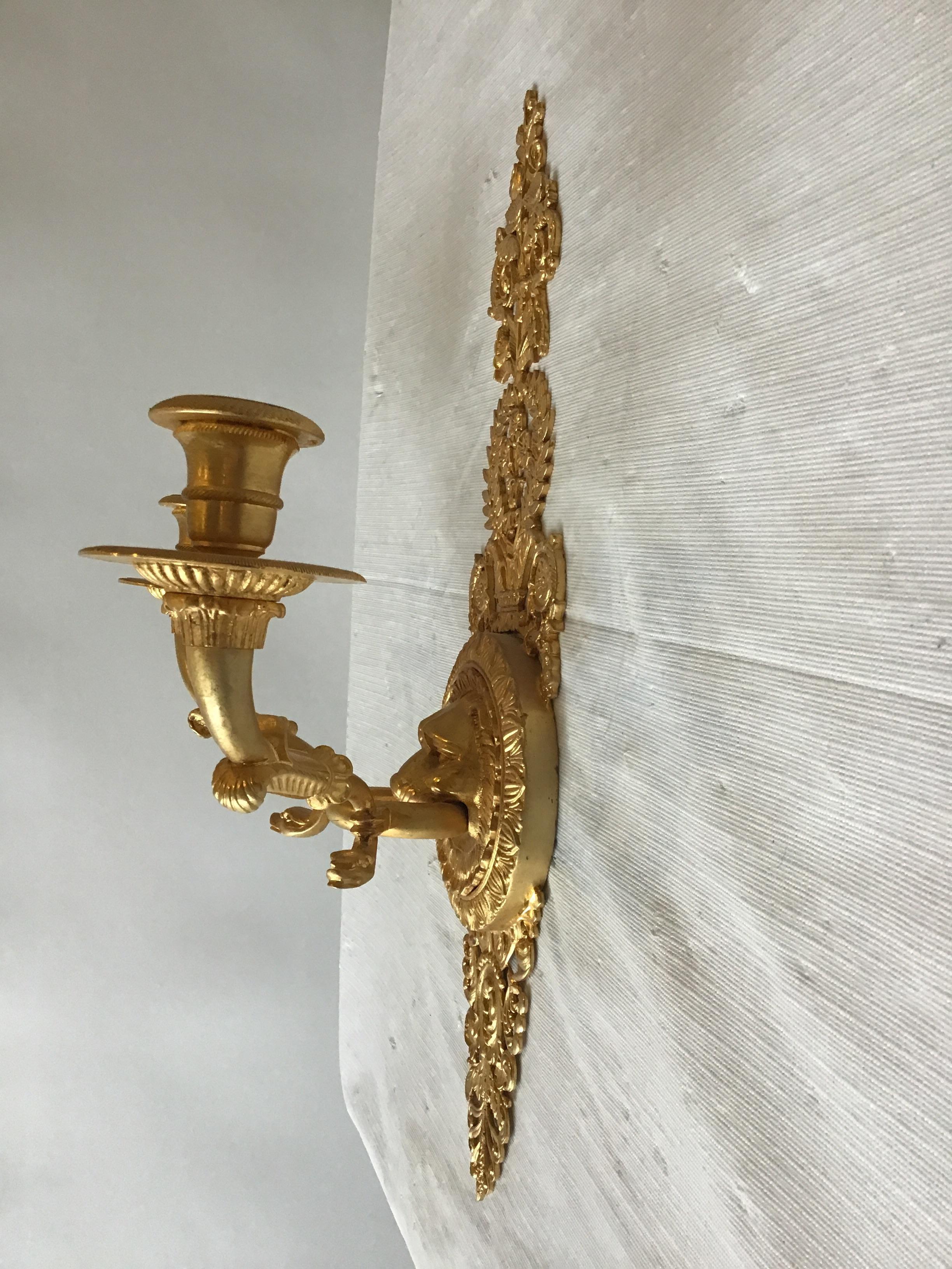 Contemporary 3 Versace Style Gold-Plated Lion Head Classical Sconces For Sale