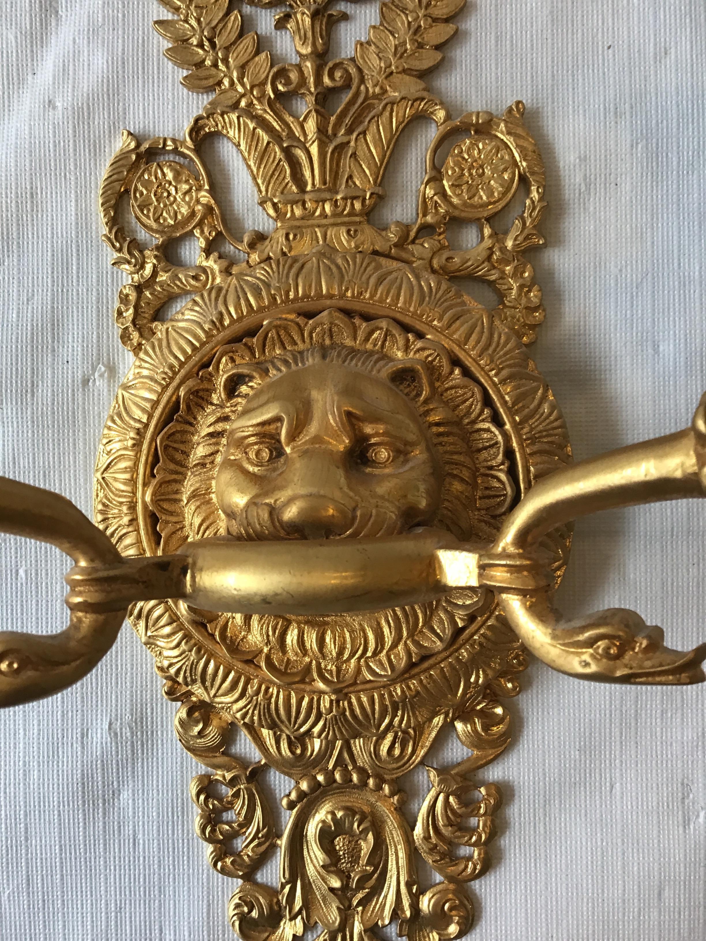 3 Versace Style Gold-Plated Lion Head Classical Sconces For Sale 1