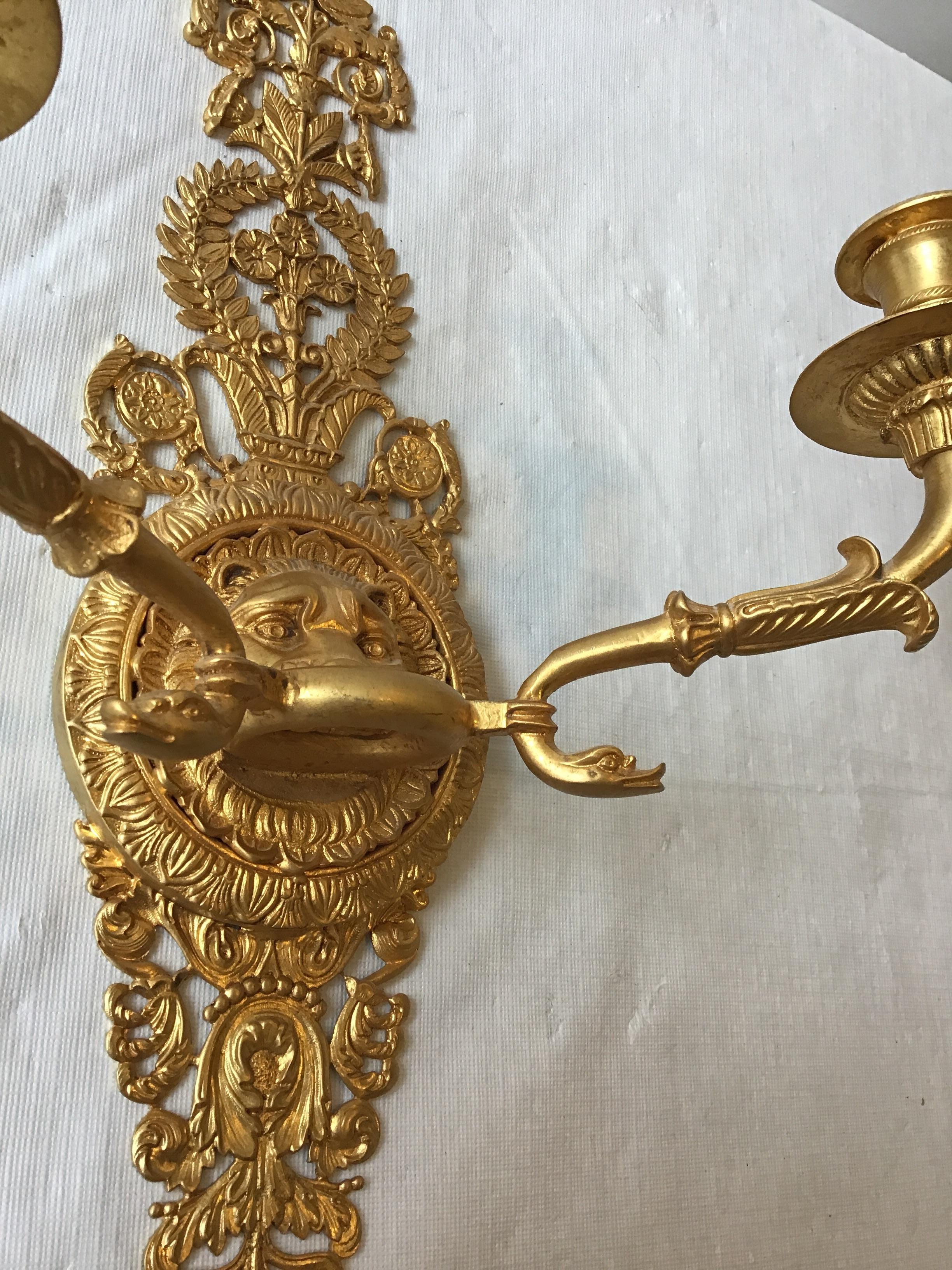 3 Versace Style Gold-Plated Lion Head Classical Sconces For Sale 2