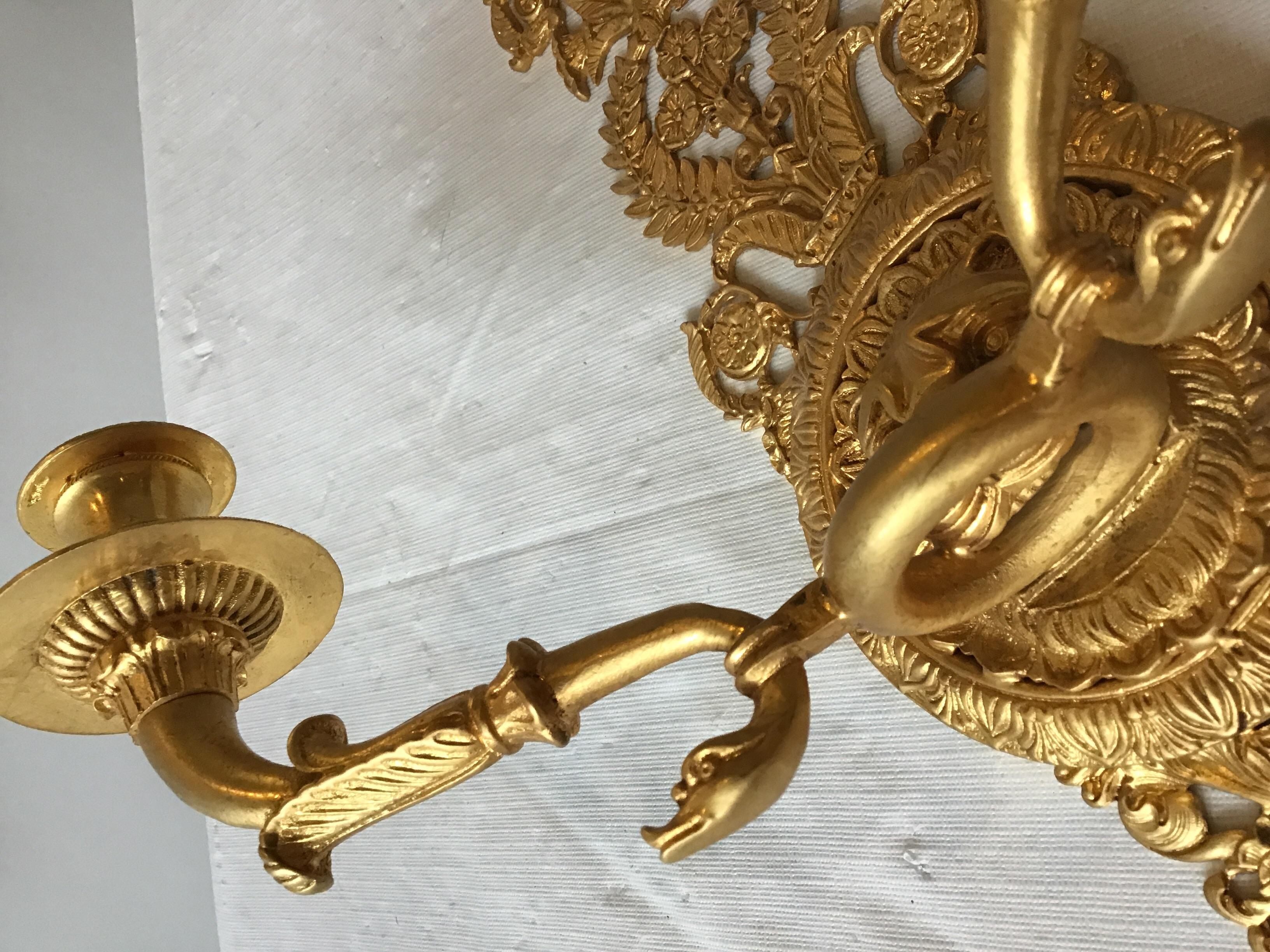 3 Versace Style Gold-Plated Lion Head Classical Sconces For Sale 3