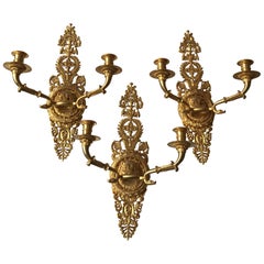 3 vergoldete klassische Leuchter im Versace-Stil mit Löwenkopf