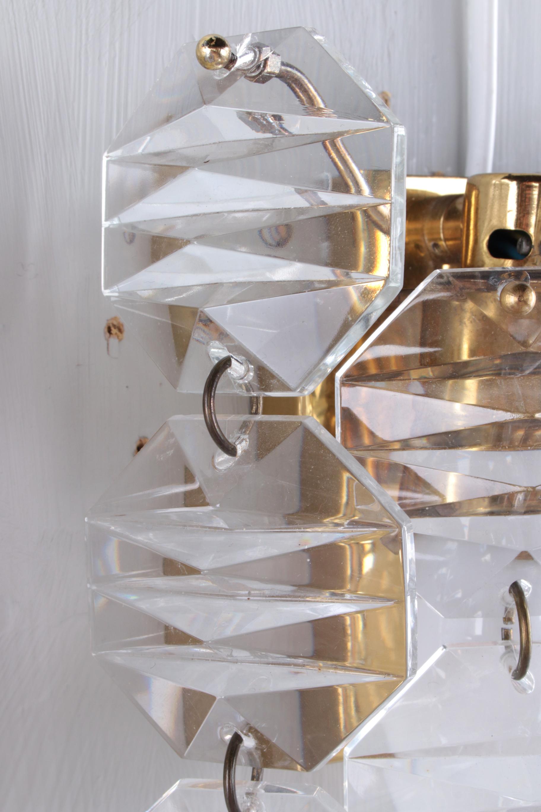 Metal 3 Very nice BIG and Rare Crystal Wall Lamps From  J.T. Kalmar, 1960s For Sale