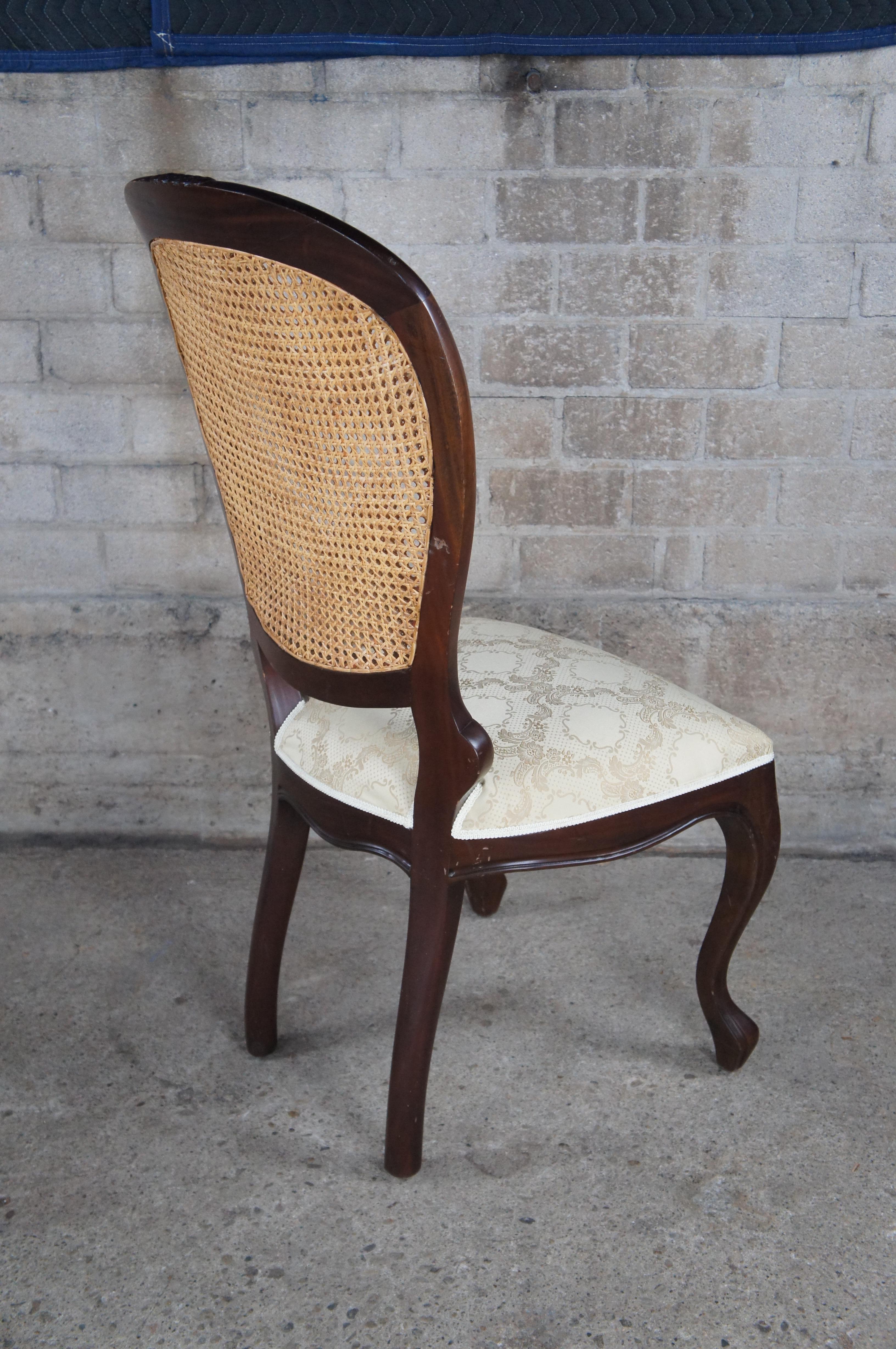 3 Victorian Revival Mahogany Balloon Back Caned Dining Chairs Silk Brocade Seats For Sale 2