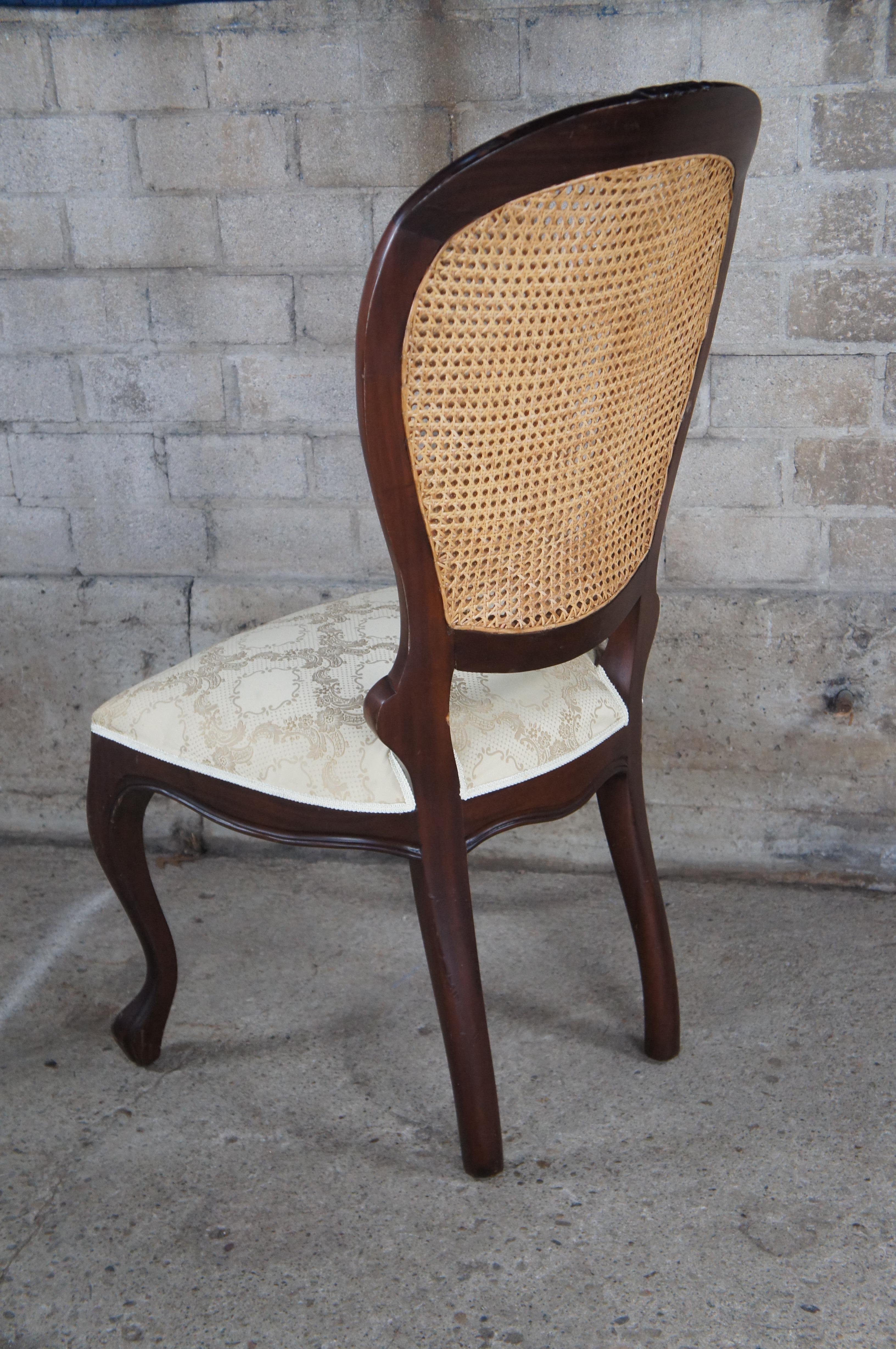 3 Victorian Revival Mahogany Balloon Back Caned Dining Chairs Silk Brocade Seats For Sale 3