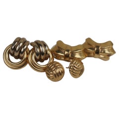 3 Vintage 14K Yellow Gold Earrings Hollow Knot Fleur de Lis 12.7g