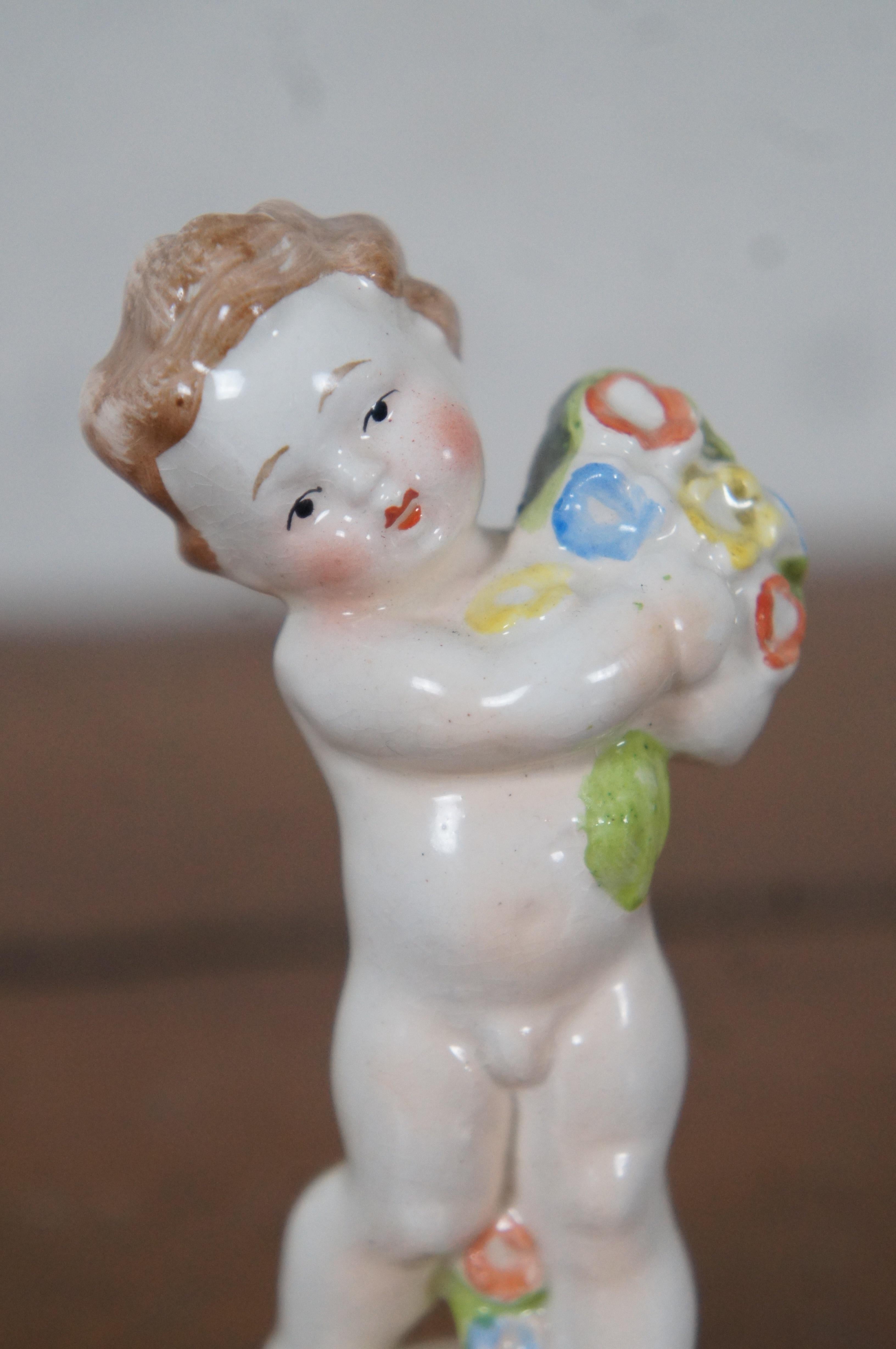 3 Vintage 1930s Goebel Hummel Porcelain Cherub Figurines Germany Grapes Fireside 8