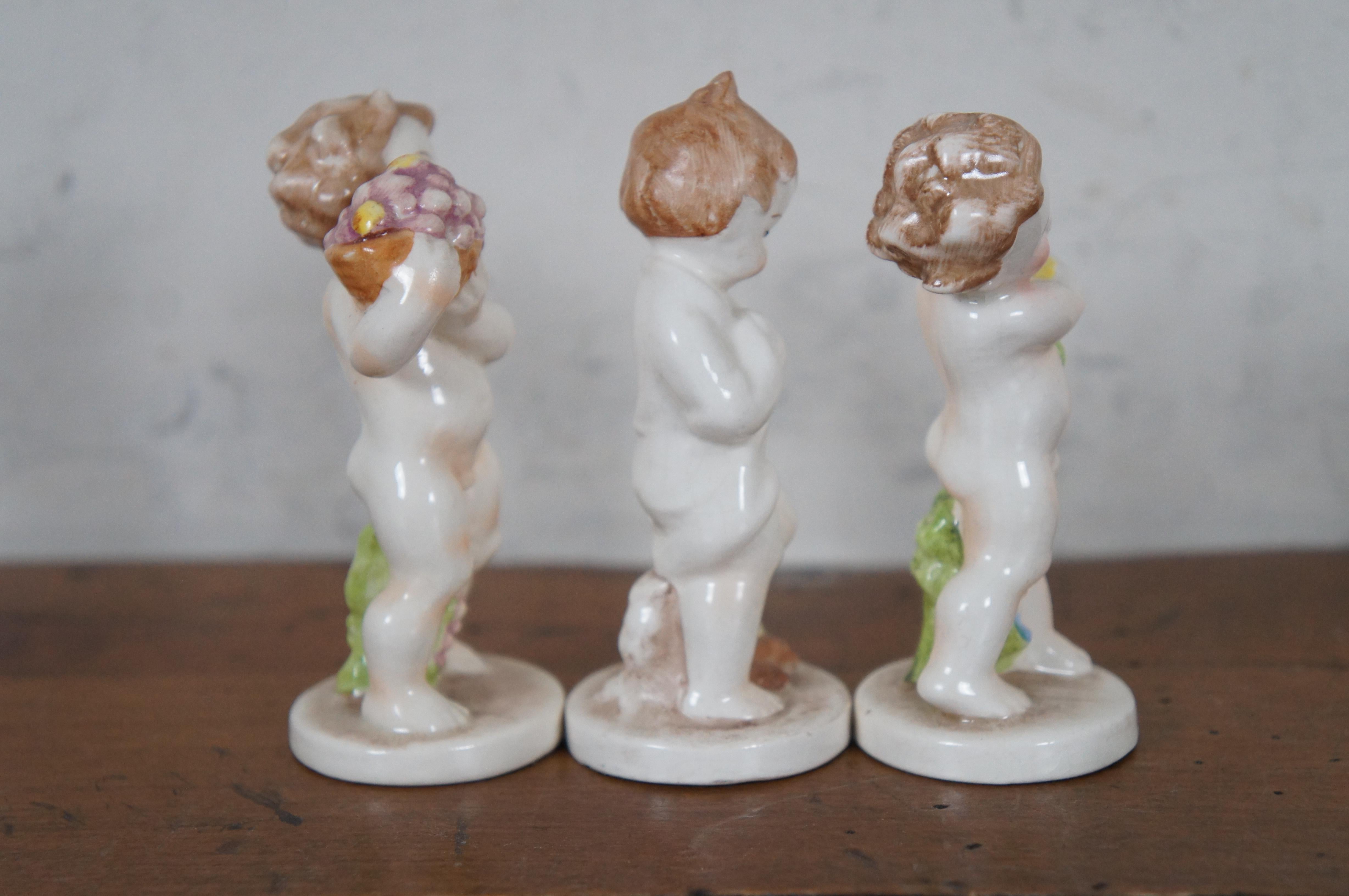 Mid-20th Century 3 Vintage 1930s Goebel Hummel Porcelain Cherub Figurines Germany Grapes Fireside