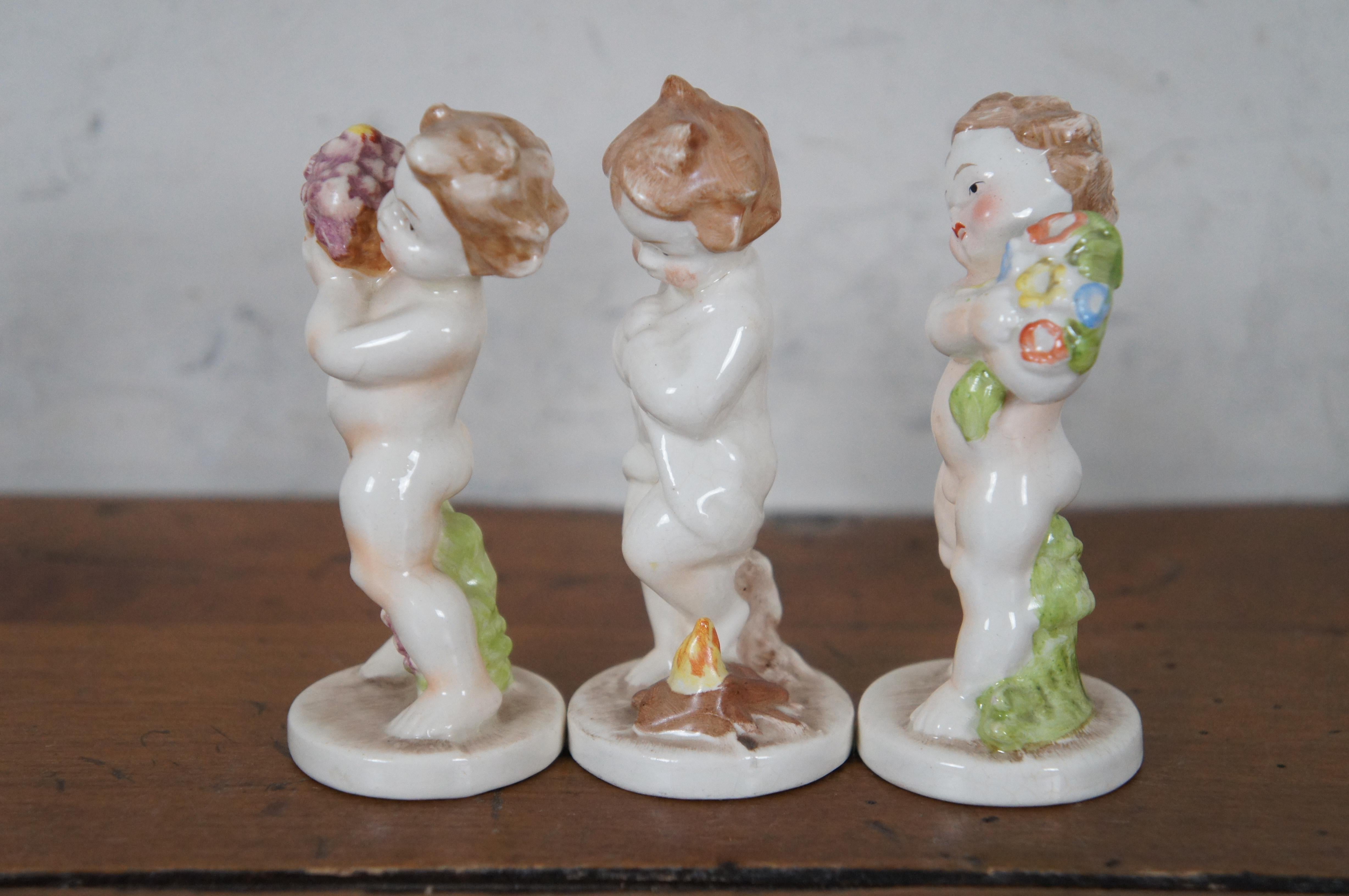 3 Vintage 1930s Goebel Hummel Porcelain Cherub Figurines Germany Grapes Fireside 2