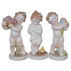 3 Vintage 1930s Goebel Hummel Porcelain Cherub Figurines Germany Grapes Fireside