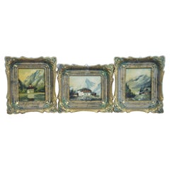 3 Vintage Eduard Enzmann Realist German Oil on Board Mountain Landscapes Framed