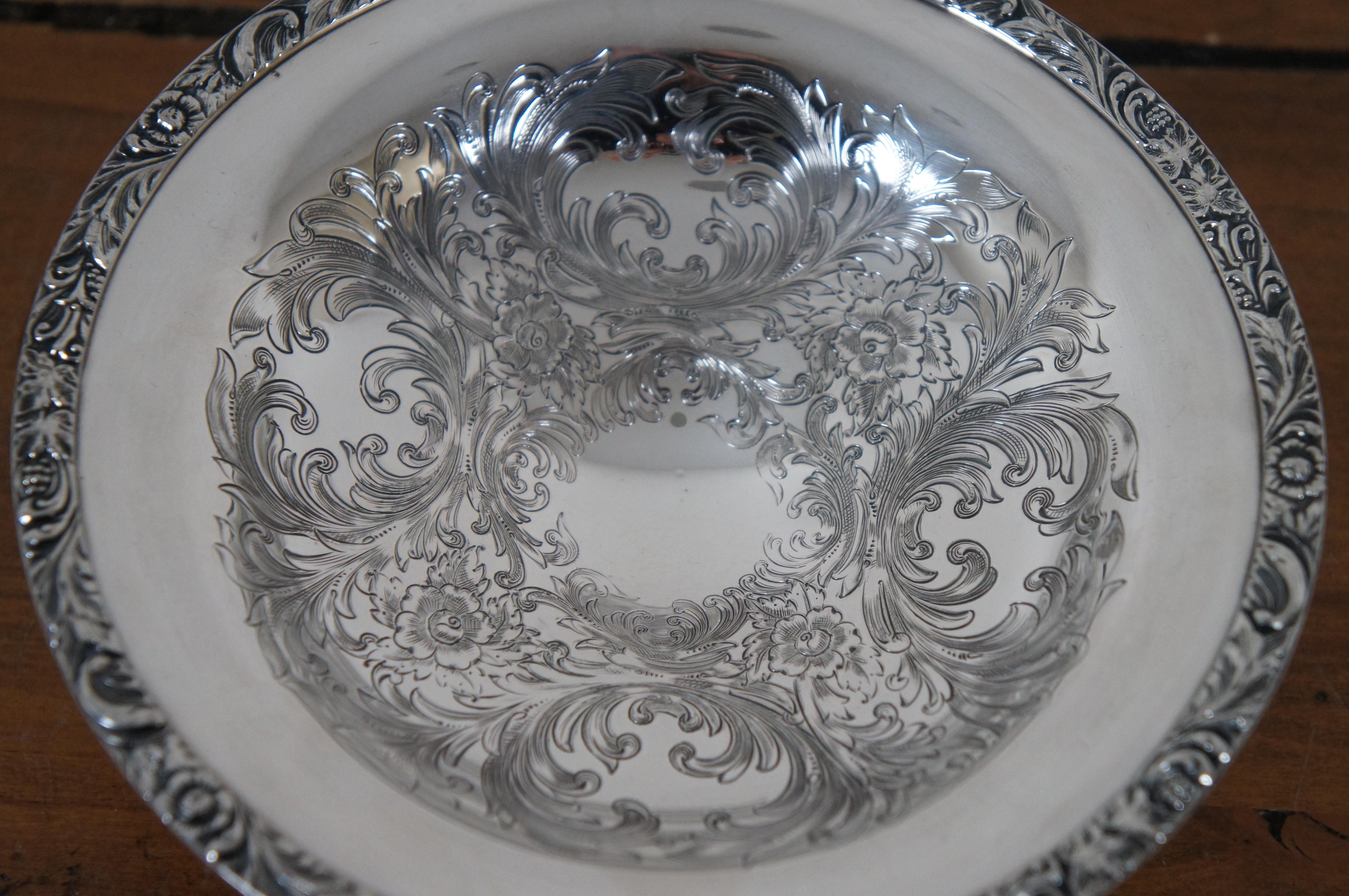 Metal 3 Vintage Etched Floral Silver Plate Oval Serving Dishes Platters Cake Plate 