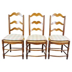 3 Vintage French Country Shaker Rush Seat Cherry Ladderback Dining Side Chairs