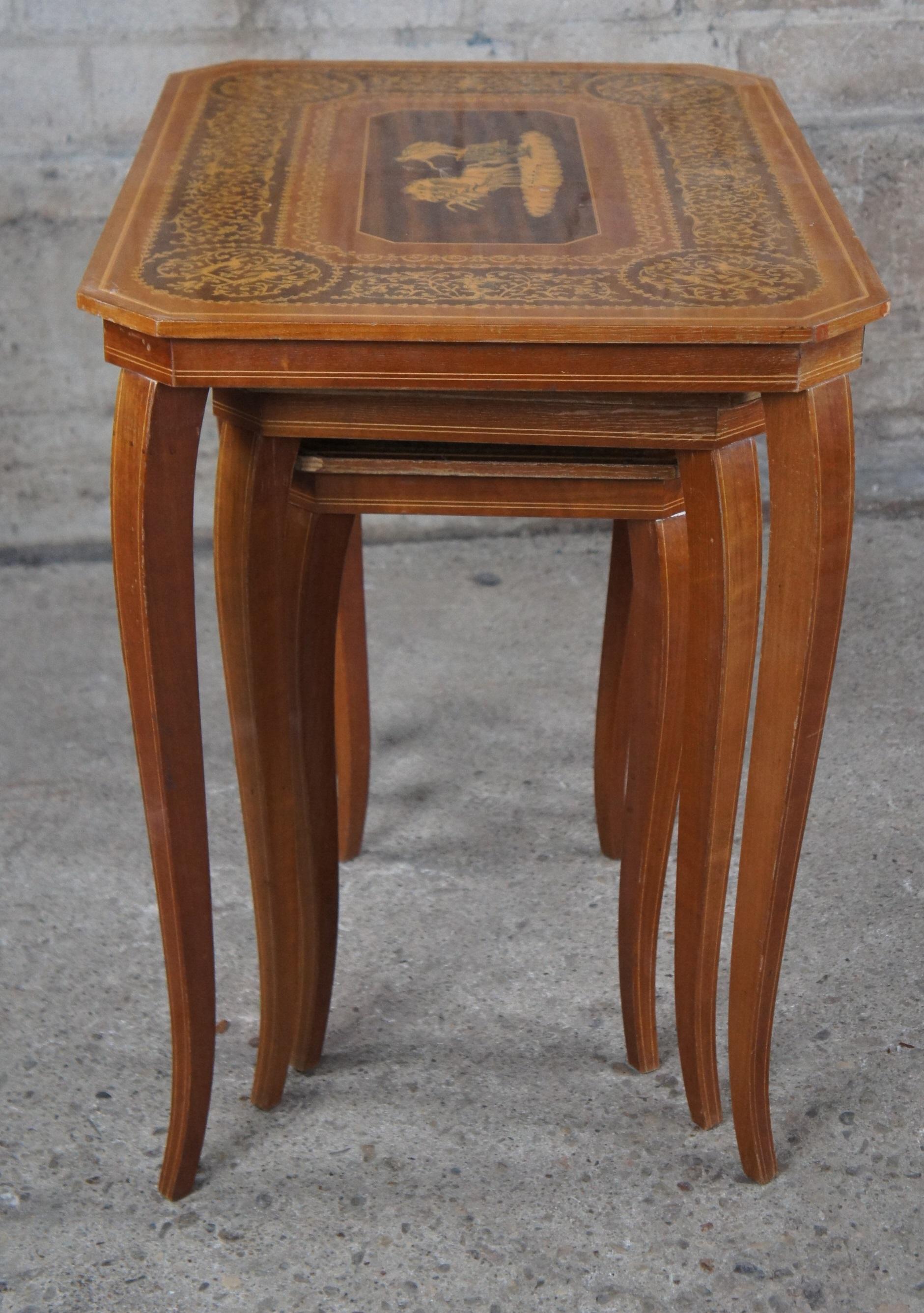 3 Vintage Inlaid Satinwood Italian Neo-Grec Neoclassical Nesting Side Tables For Sale 4