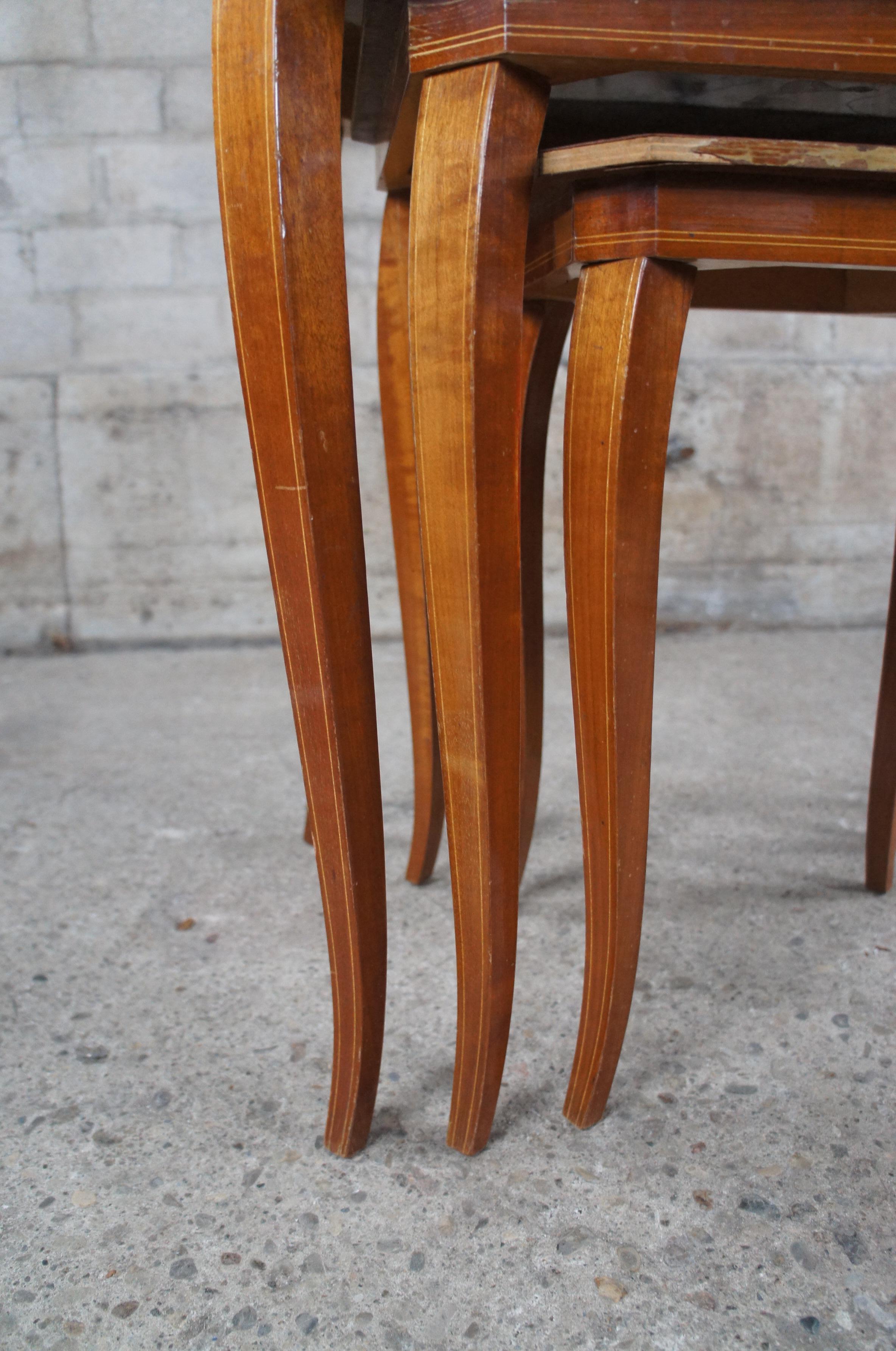 3 Vintage Inlaid Satinwood Italian Neo-Grec Neoclassical Nesting Side Tables For Sale 3