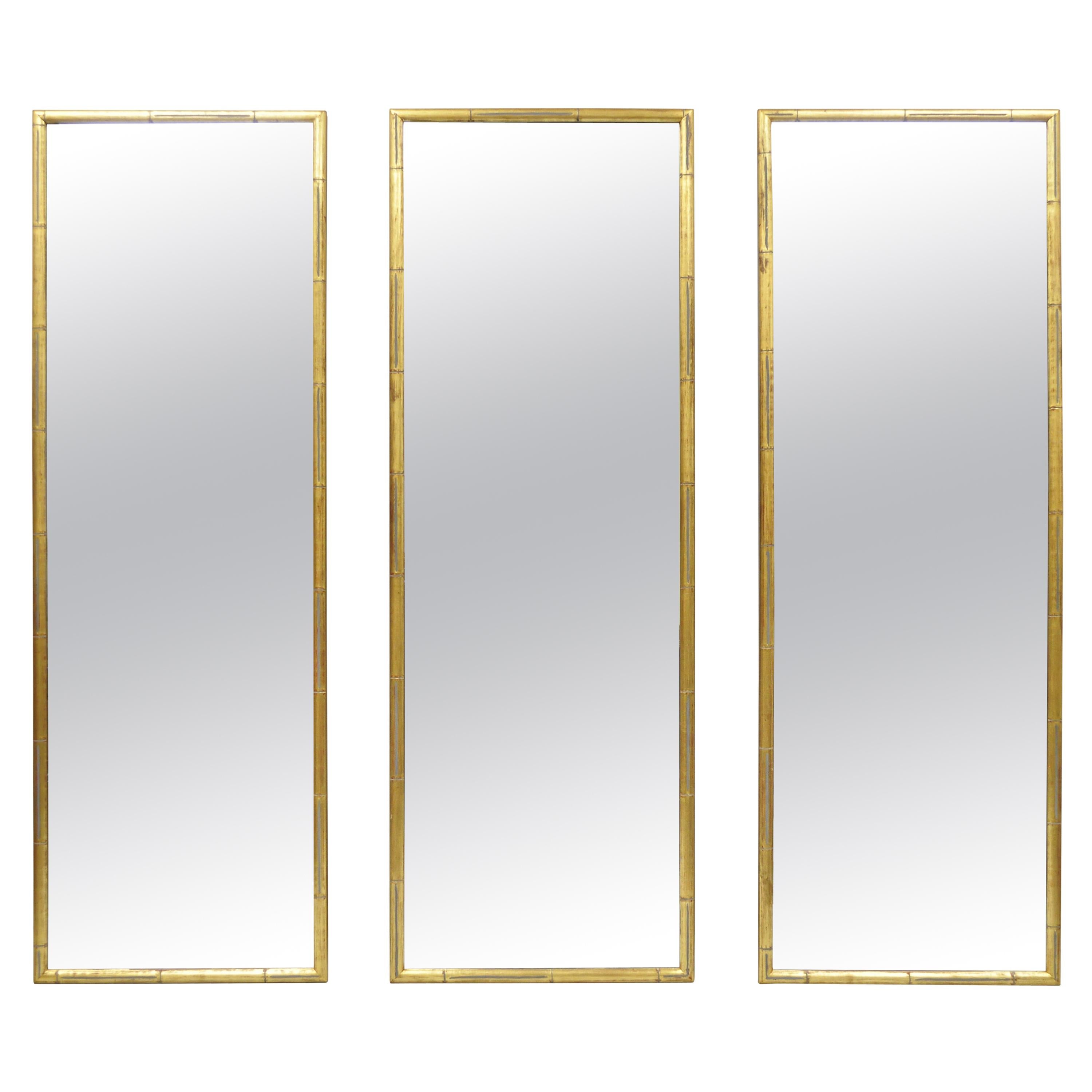 3 Vintage Italian Hollywood Regency Faux Bamboo Wood Frame Gold Wall Mirrors