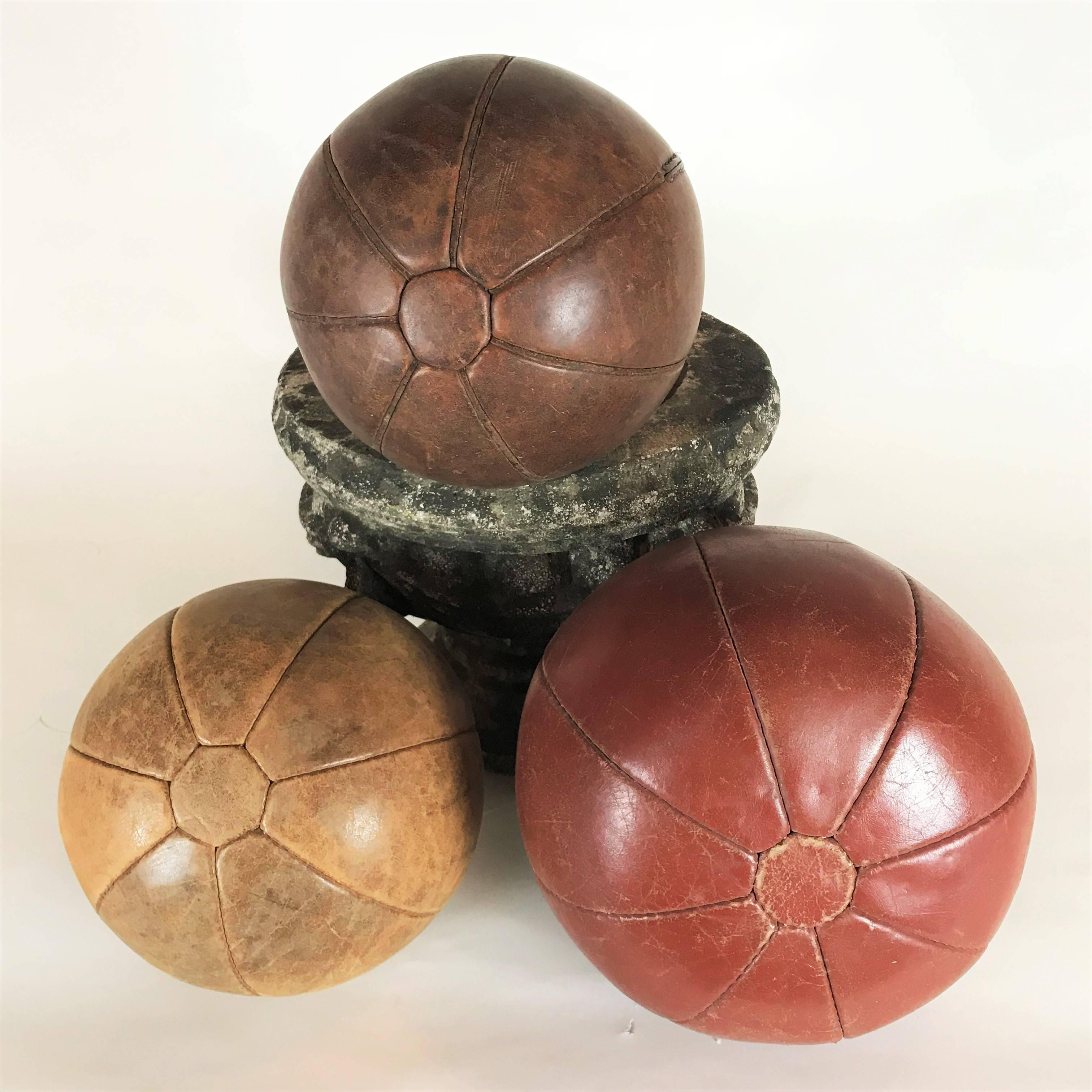 Bauhaus Three Vintage Leather Medicine Ball, Balls, 1920s-1930s, Germany