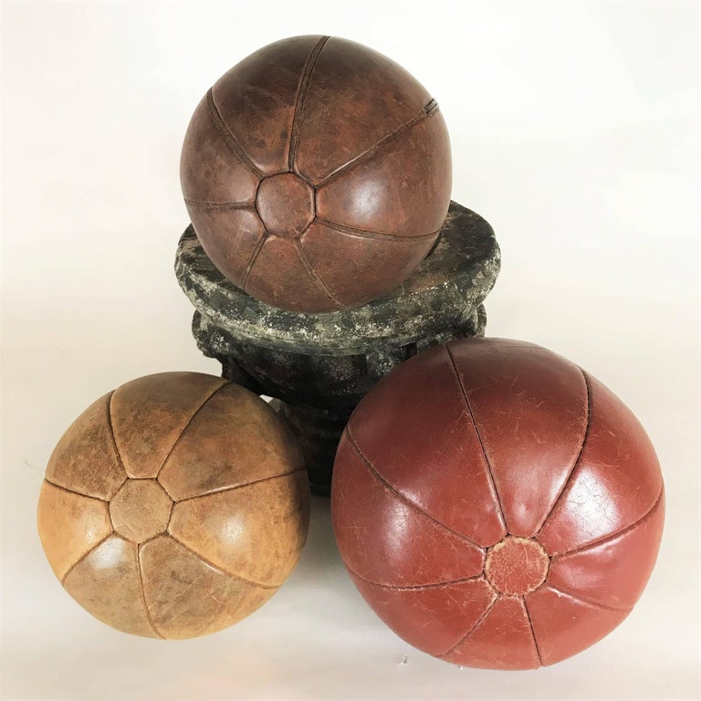Hand-Crafted Three Vintage Leather Medicine Ball, Balls, 1920s-1930s, Germany For Sale