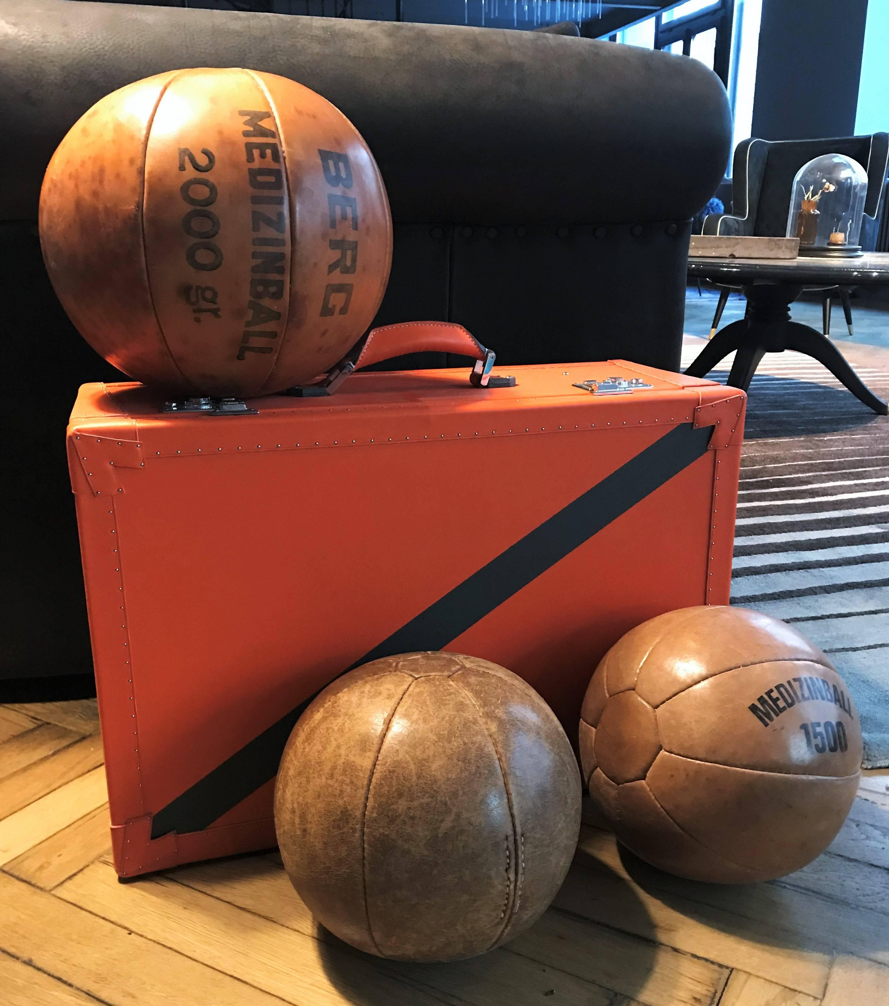 Early 20th Century Three Vintage Leather Medicine Balls, 1920s-1930s Germany