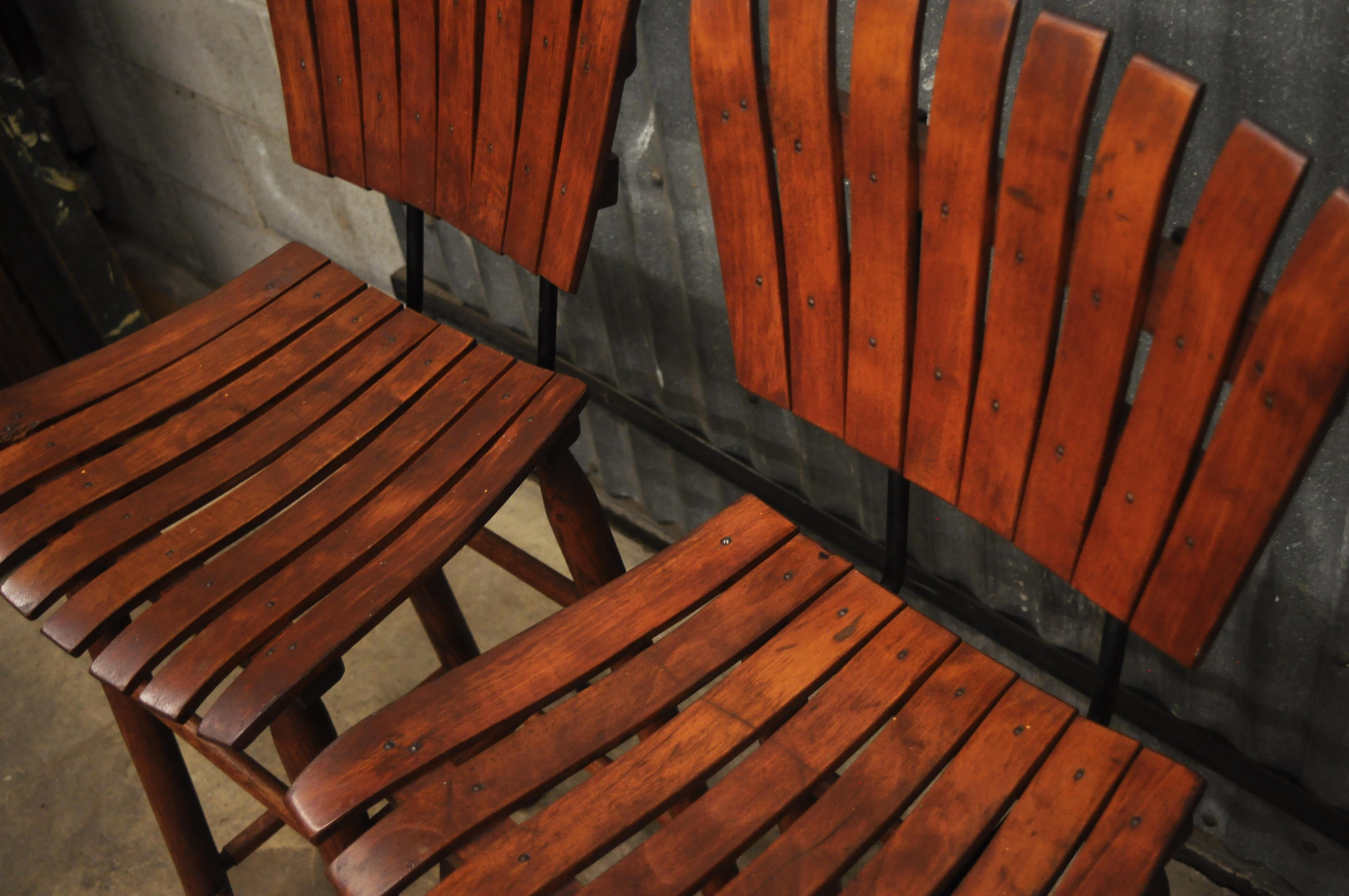 North American 3 Vintage Mid-Century Modern Arthur Umanoff Wood Slatted Wooden Bar Stools