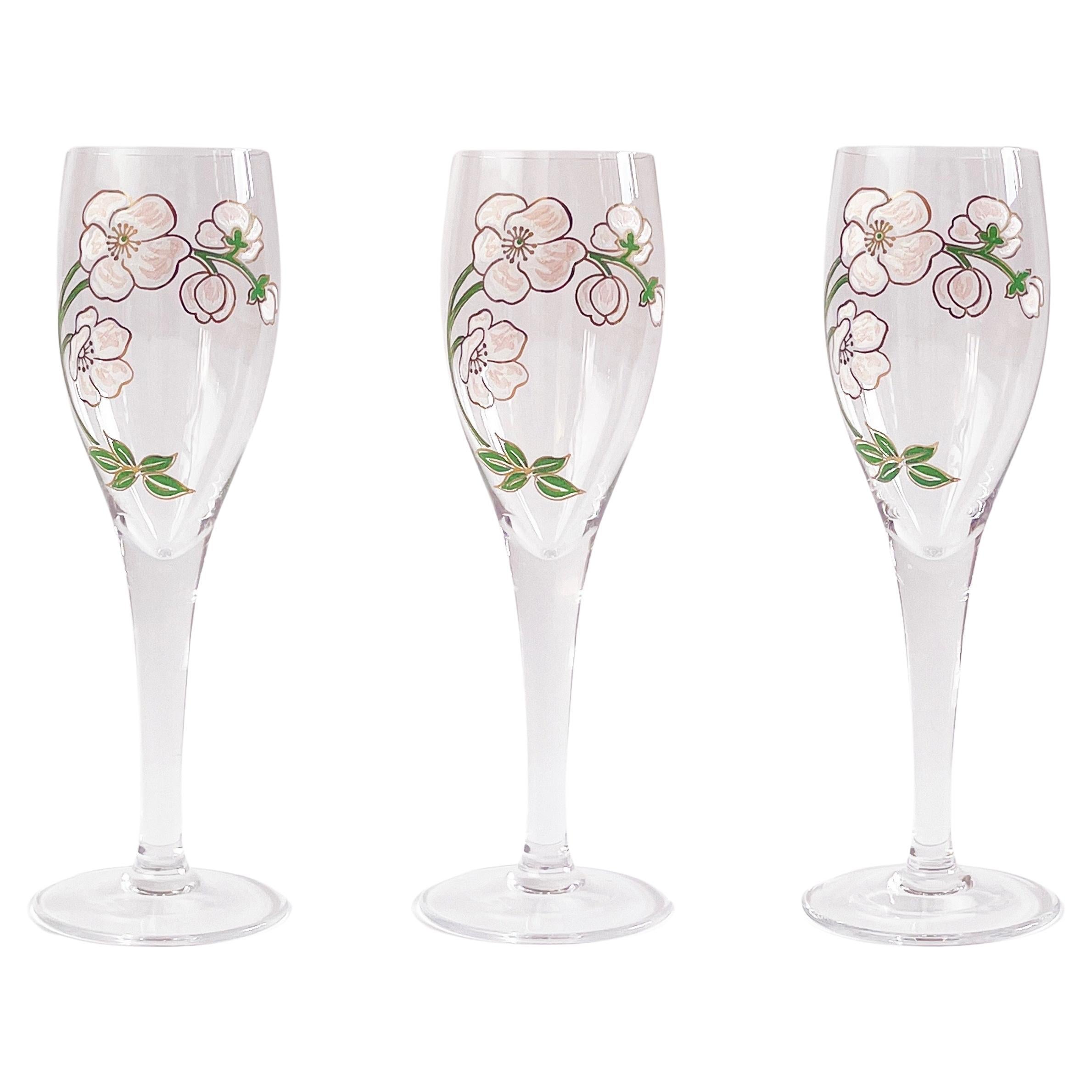 3 Vintage Perrier-Jouet French Champagne Glasses Art Nouveau Style 1960s, France